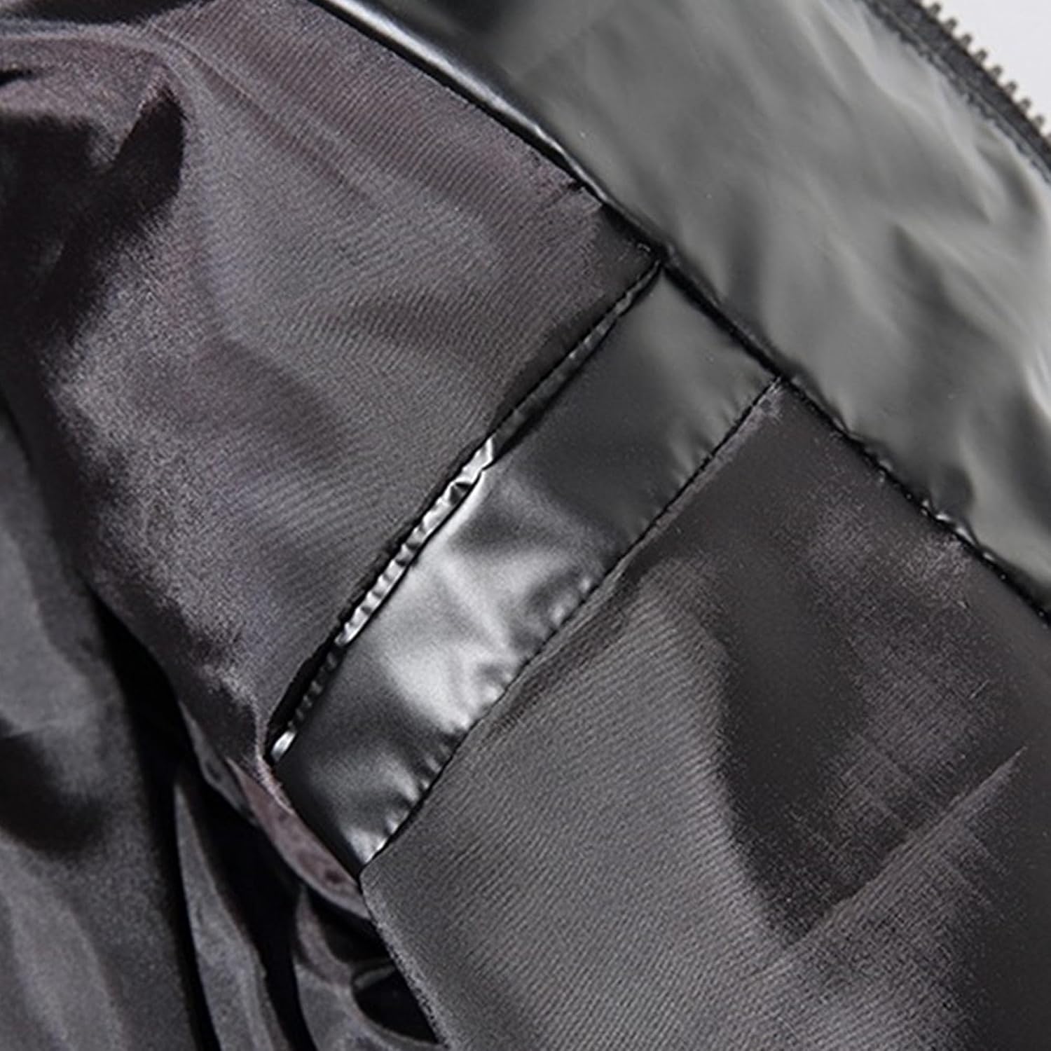 DGHM-JLMY Men's Metallic Full Zip Down Quilted Puffer Jacket Glossy Padded Winter Hood Coat Warm Plus Size Shiny Hooded Coat (Black1,X-Large)