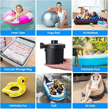 Electric Air Pump for Inflatables - Air Mattress Pump for Bed - Portable Quick Fill Inflator Deflator for Inflatable Airbed,Blow up Pool, Raft, Boat, Floats, Toy, Swimming Rings (AC 110 Volt 130W)