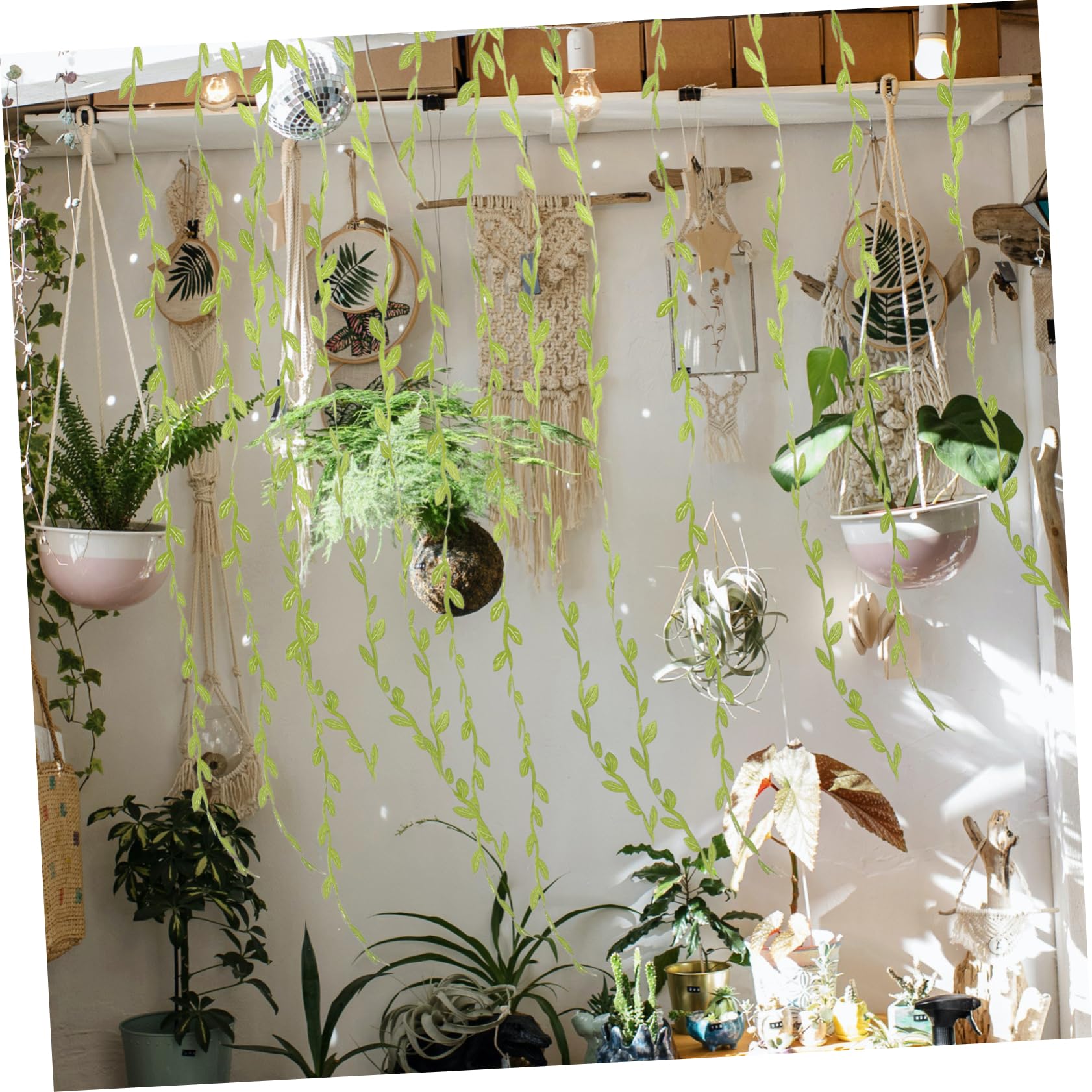 Housoutil 4 Rollos Ratán de Mimbre simulado Guirnalda Verde a Granel verdor Verde Colgando Guirnalda de Hojas Muro guirnaldas Colgante de Hojas de Sauce Decoración Colgante PVC