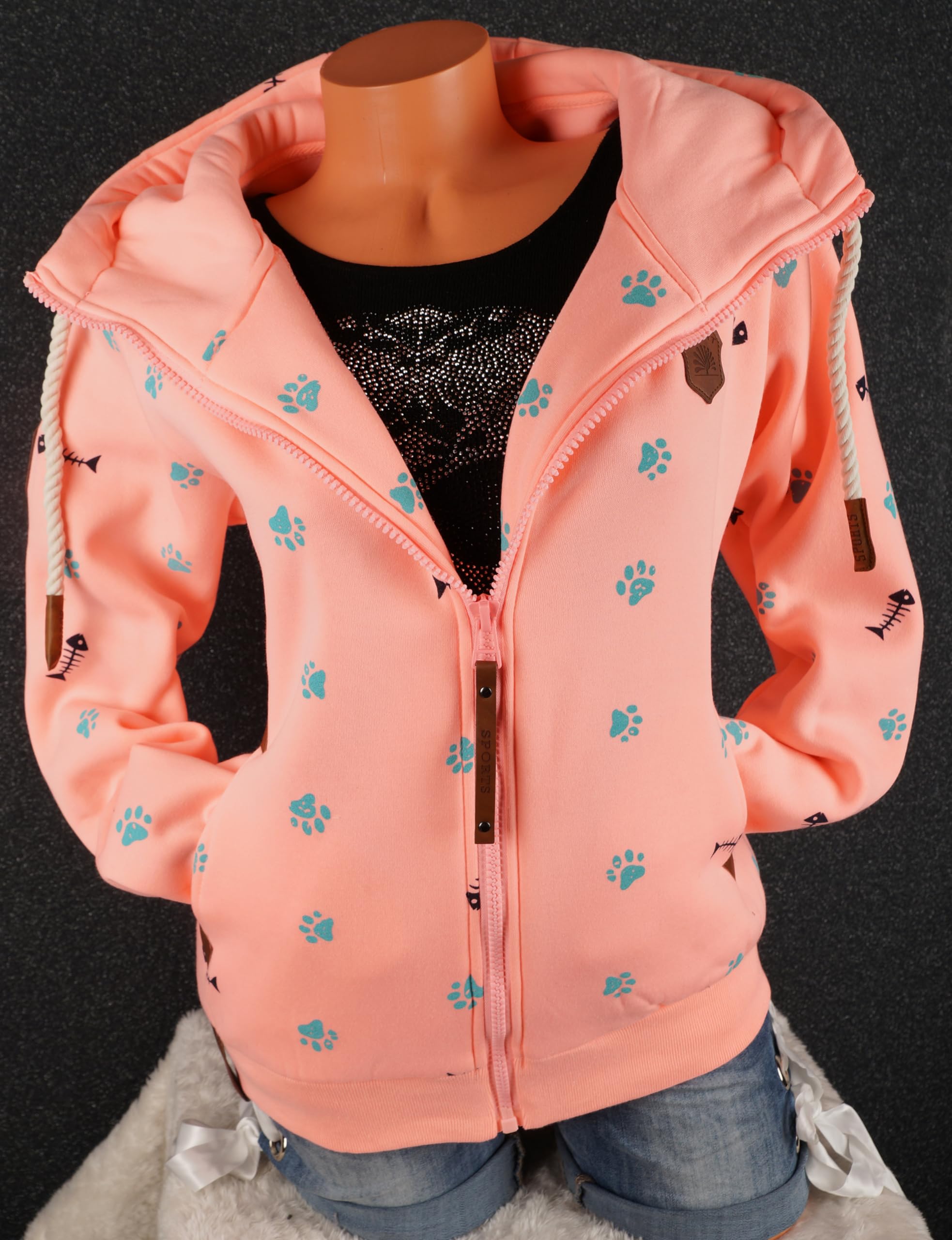 VIN TE Damen Sweat Jacke Kapuze Hoodie Fleece Übergangsjacke verschiedene Designs Schleifen Boote Anker M-3XL