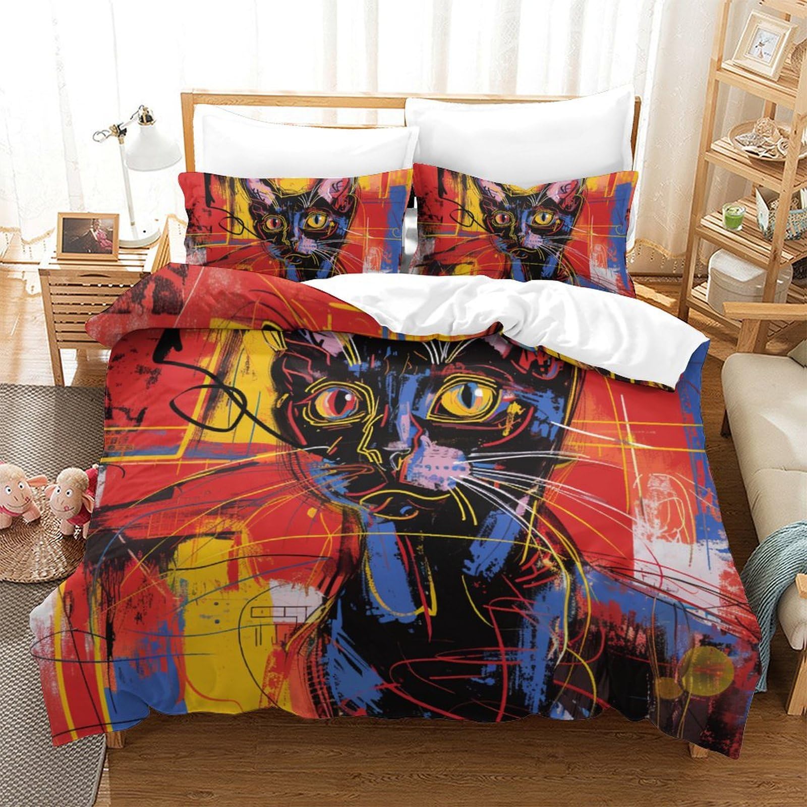Ensemble de literie chat pour chambre d'ado motif mignon imprimé 3D avec housse zippée
