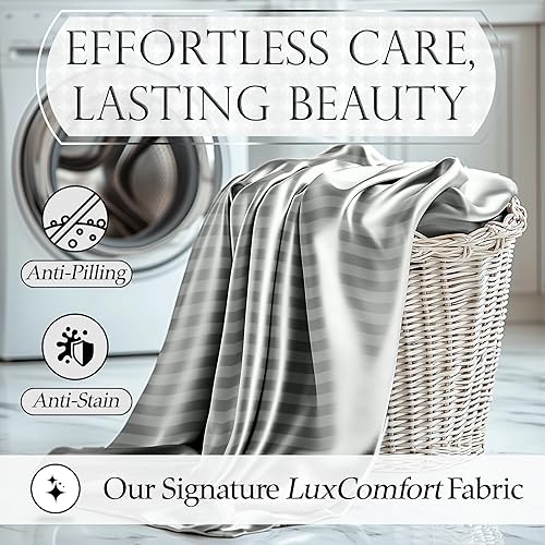 Miniatura 6 de DECOLURE Juego de sábanas de satén a rayas King de 6 piezas, cómodas sábanas de satén de lujo con sensación de seda, elegantes, sedosas, suaves,
