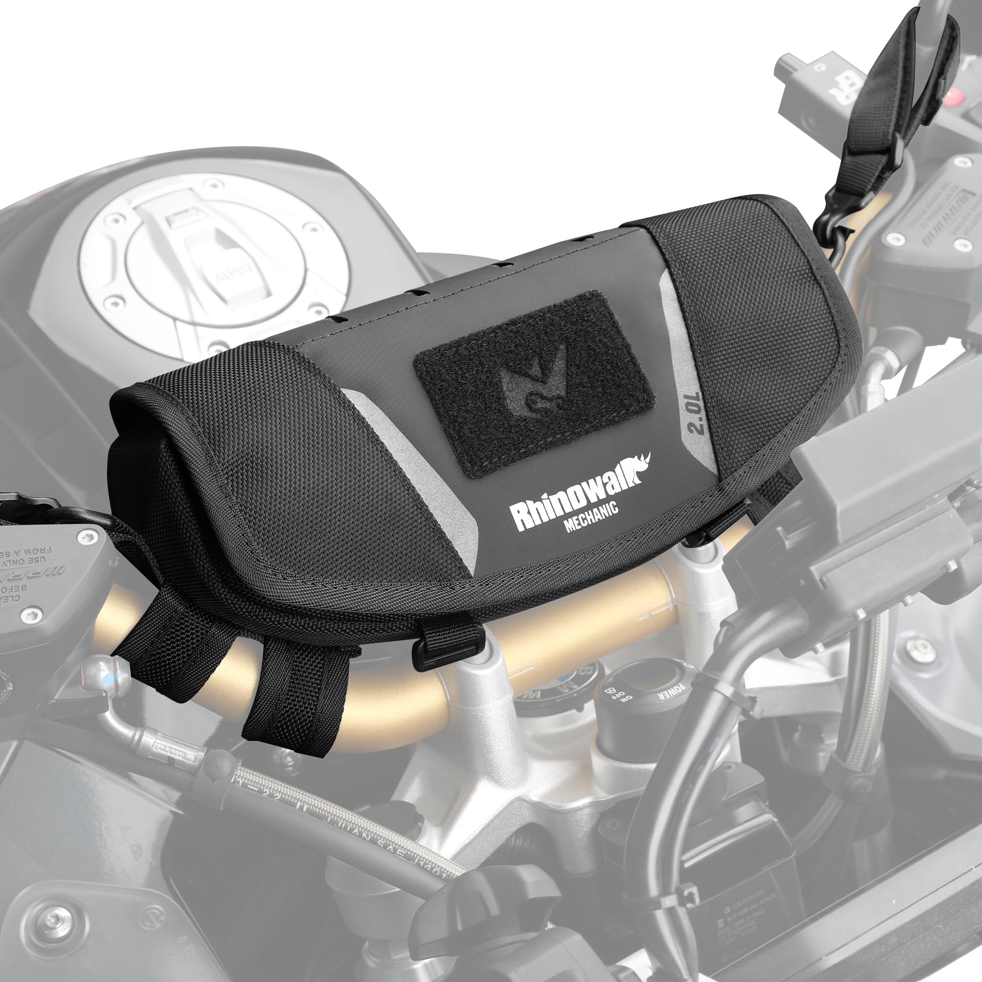 Rhinowalk Sacoche de Guidon de Moto - Sac à Outils - Poche Avant - Sac de Rangement avec bandoulière de Transport