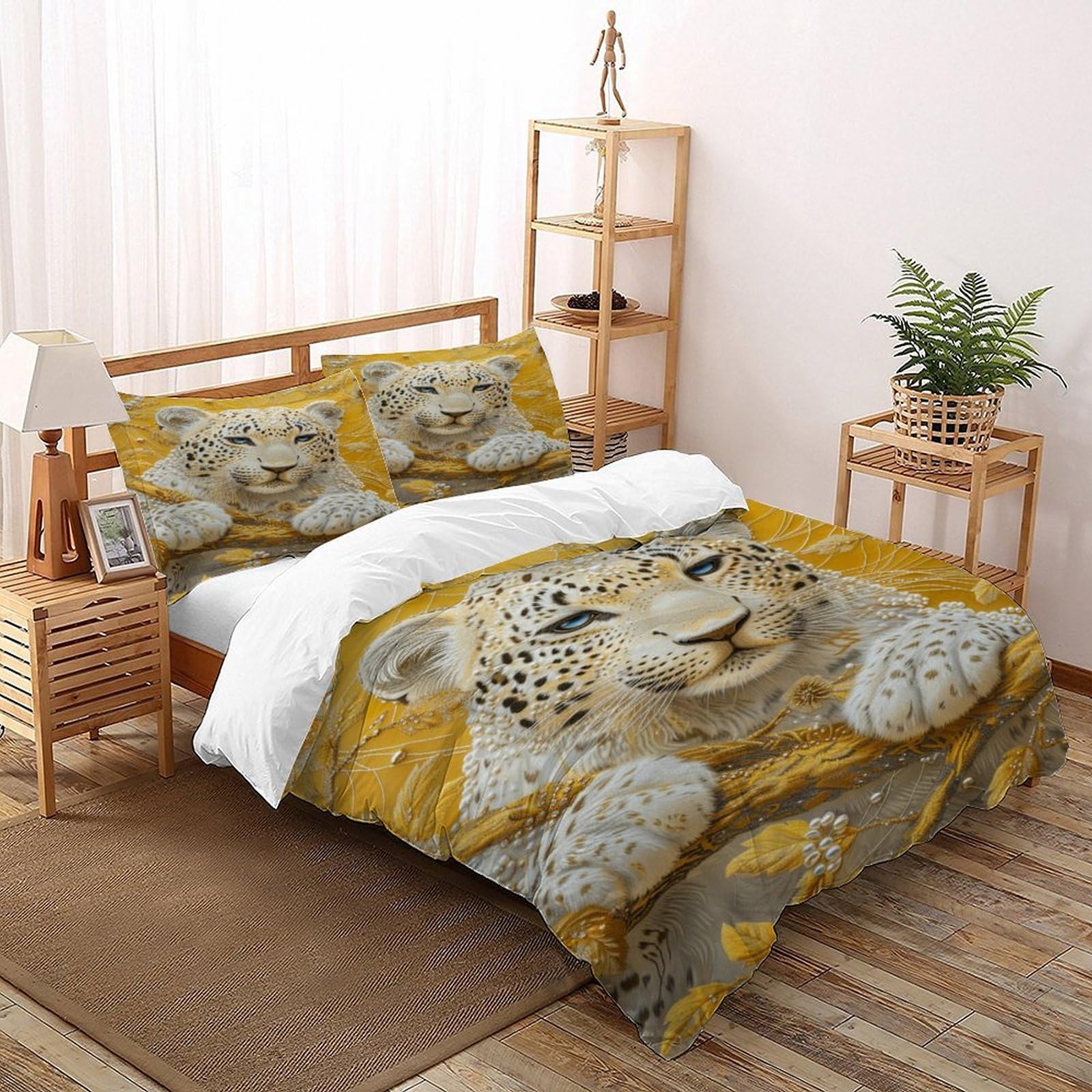 Linge de lit léopard 260x220 parure de couette animal 3D microfibre pour grand lit adulte
