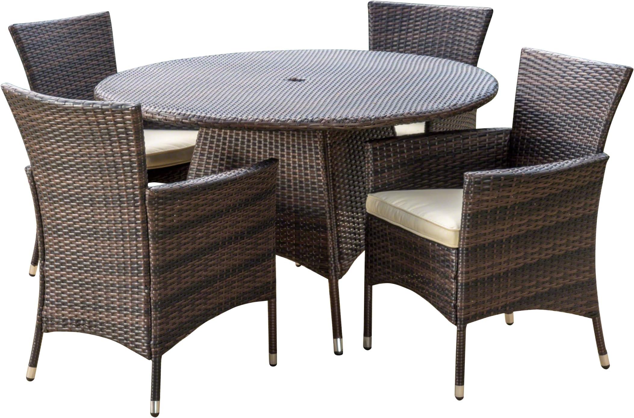 Christopher Knight Home Rodgers Outdoor Wicker Dining Set, 5-Pcs Set, Multibrown