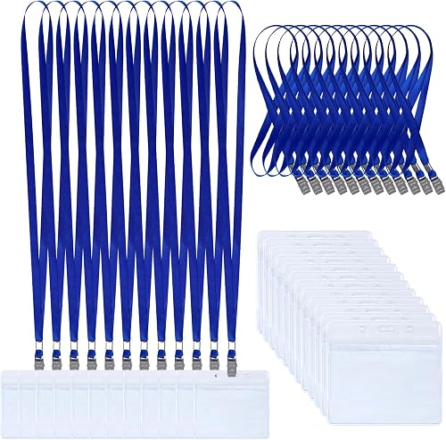 choyaxo 50 pcs Clear Plastic ID Card Holder and 50 Pcs Lanyards with Clip for Co
