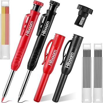 2 Pcs 2.8mm Deep Hole Mechanical Carpenter Pencil, Black, Red, Yellow