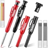 Hiboom 2 Pcs Carpenter Mechanical Pencils Marker with 18 Pcs Refills Construction Woodworking Marking Pens with Built in Sharpener and Protective Cap Long Solid Tip for Architects Woodworkers