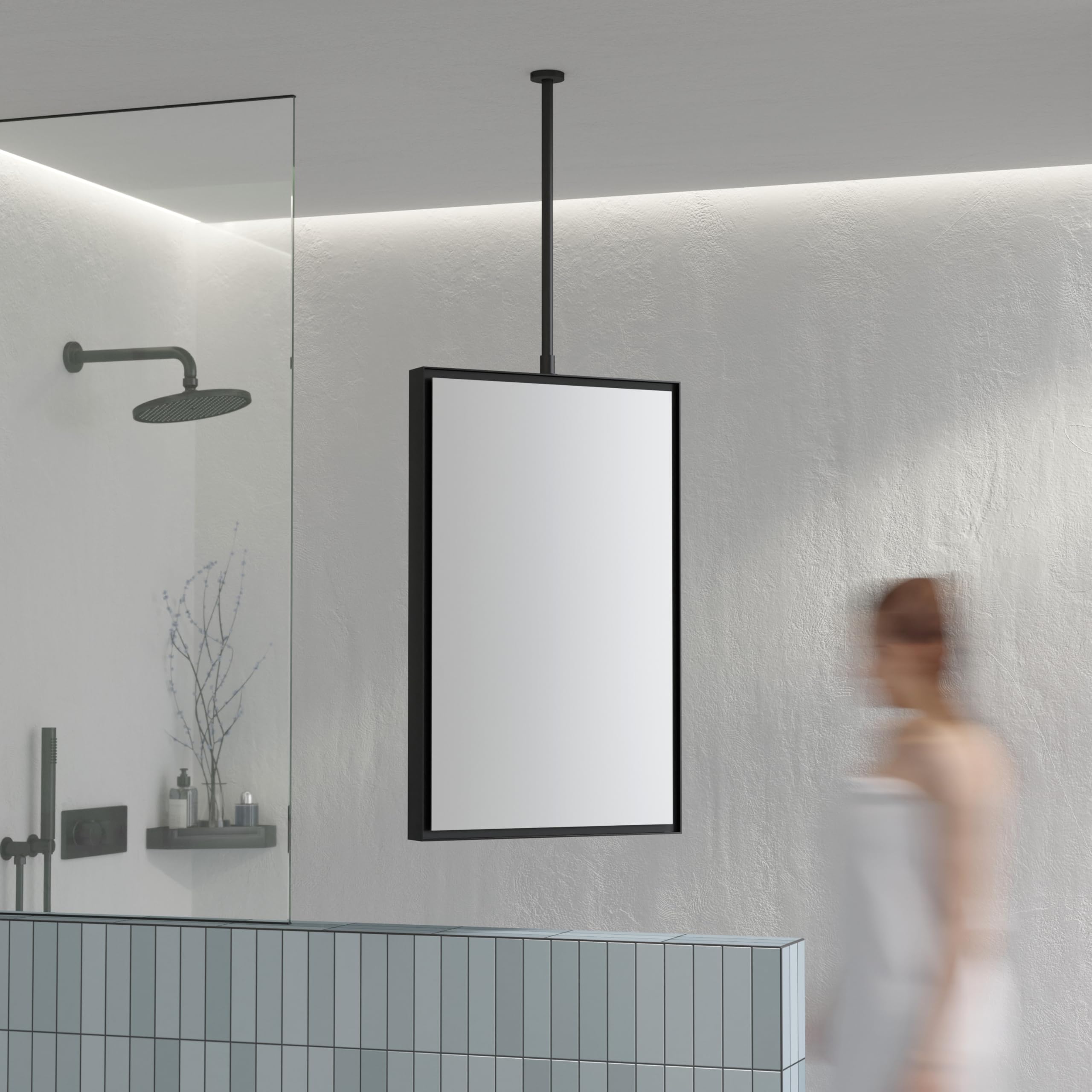 BERNSTEIN - Miroir suspendu salle de bain rectangulaire double faces rotation 360° cadre acier inoxydable noir - 50x80x6cm - 2145