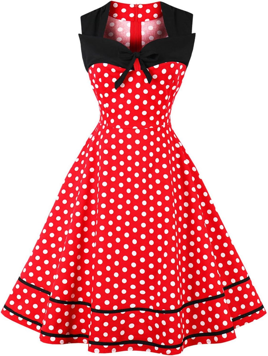 Women's 1950s Vintage Sleeveless Retro Swing Party Classy Dress (Large, Red&Polka Dot)