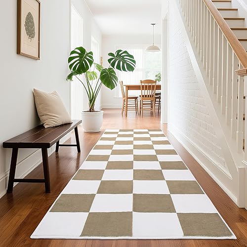 Miniatura 21 de Alfombra Lavable 5x7 de Cuadros, Alfombra de Área Verde y Blanca, Alfombras Grandes Boho para Sala de Estar, Alfombra de Bajo Pilo Ligera para Verde