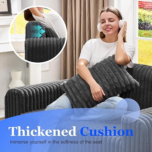 Vista 6 de Hobestluk Couch Sofa 2-Seater Foam Sofa Loveseat for Small Spaces Comfy Sofas with Removable Cover Furry Couch with Pillows for Living Room