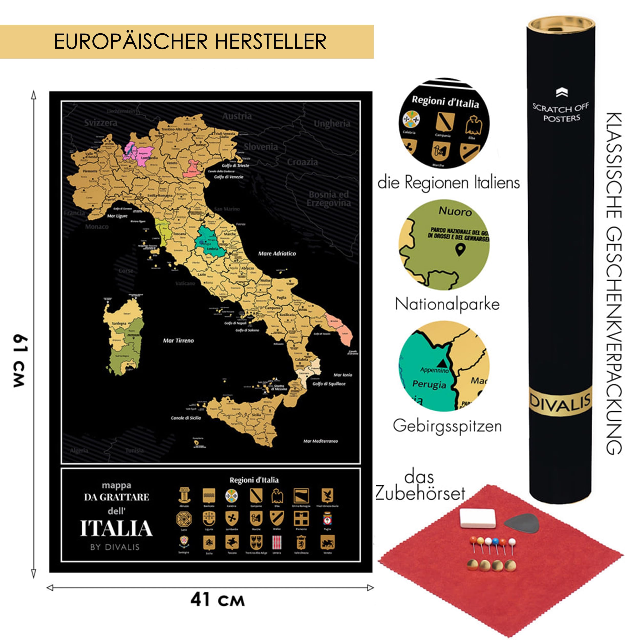 Einfach zu Rahmende Italien Rubbelkarte - Rubbel-Wandkarte von Italien - Rubbel-Reisekarte Wandkarte - Rubbel-Reiseposter - Scratch off Italy Map - Scratchable Poster