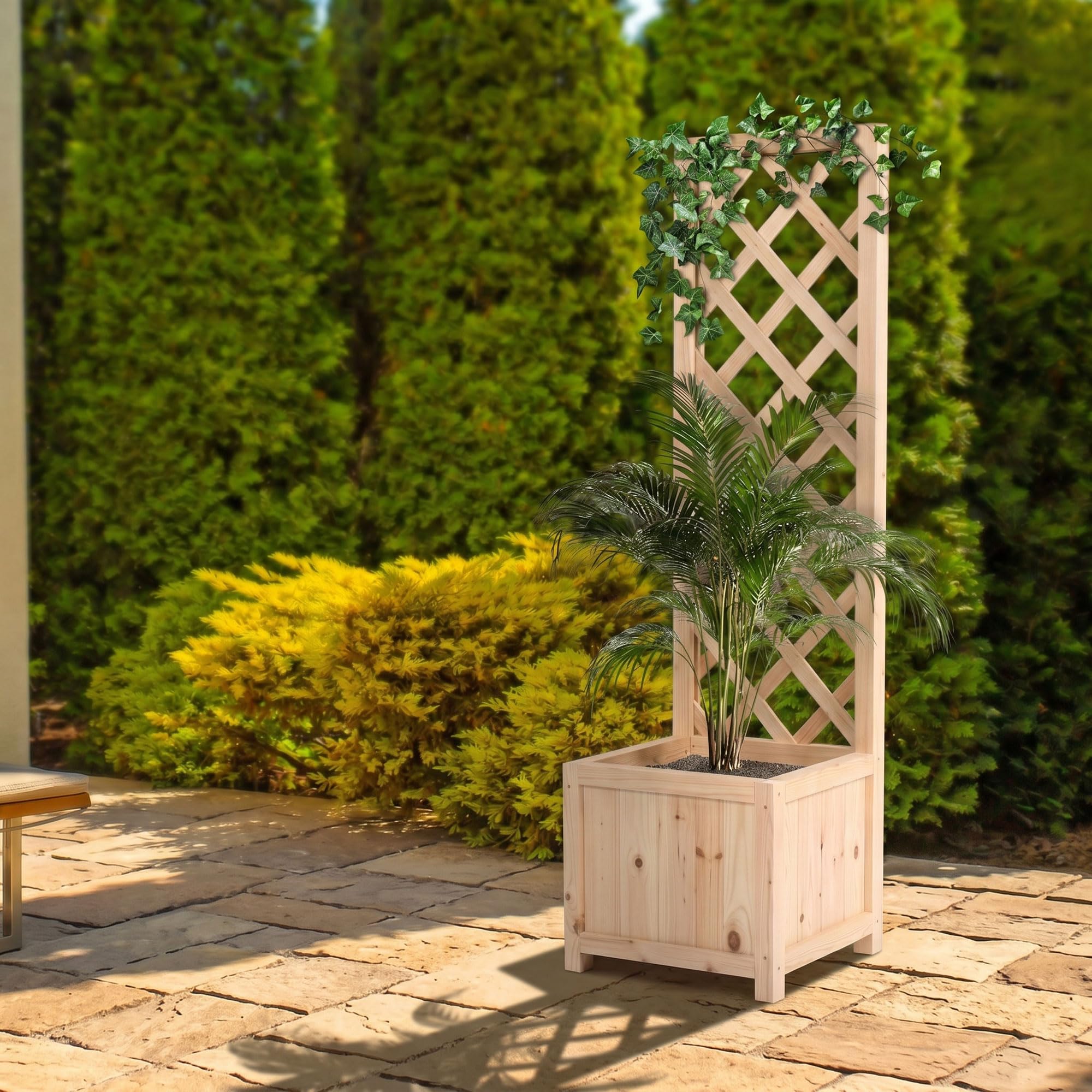 FRANKYSTAR® Rosy - Fioriera da Esterno con Grigliato 35x120x30 cm per Piante Rampicanti in Legno di Cedro Impregnato Natural Oak
