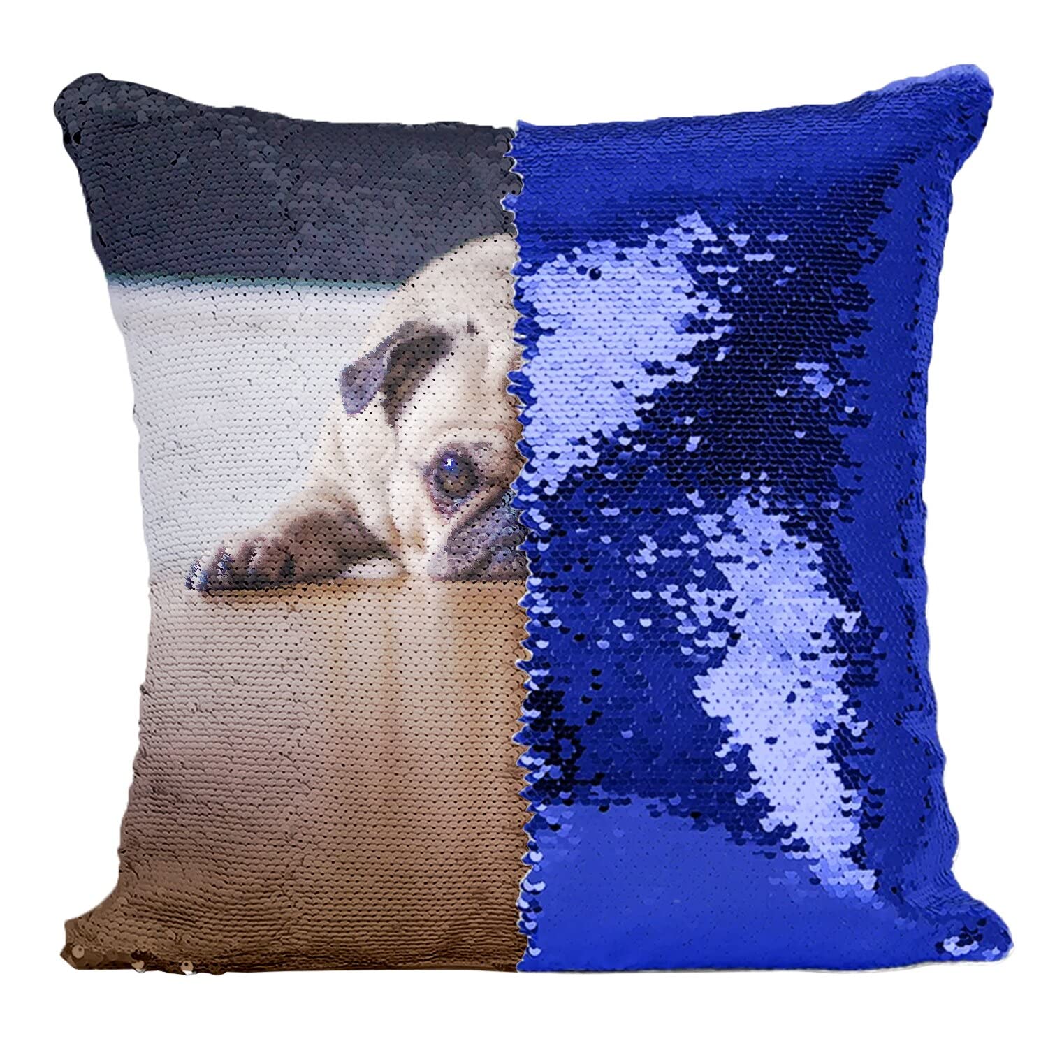 Coussin sequin bleu carlin pug oreiller anti stress doux pour fauteuil salon