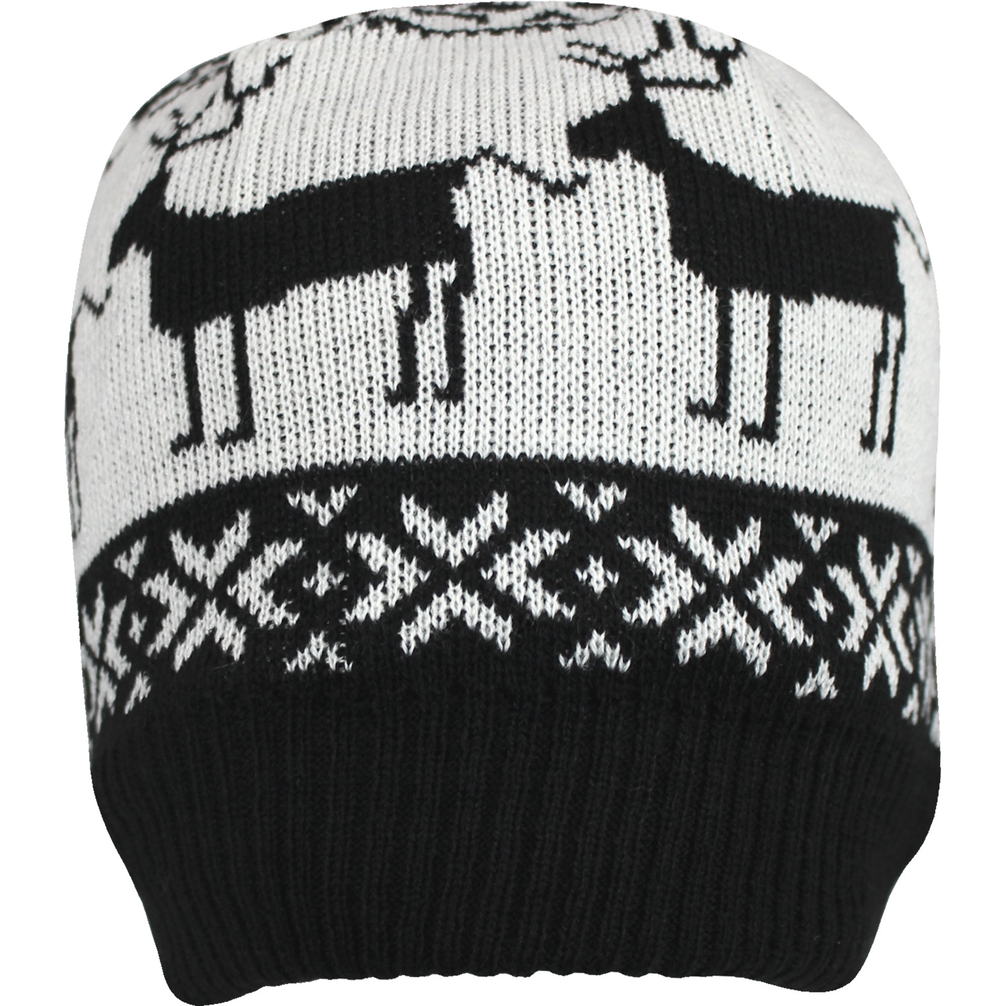 TeddyT's Men's Festive Christmas Reindeer Fleece Lined Thermal Beanie Hat (Black & White)