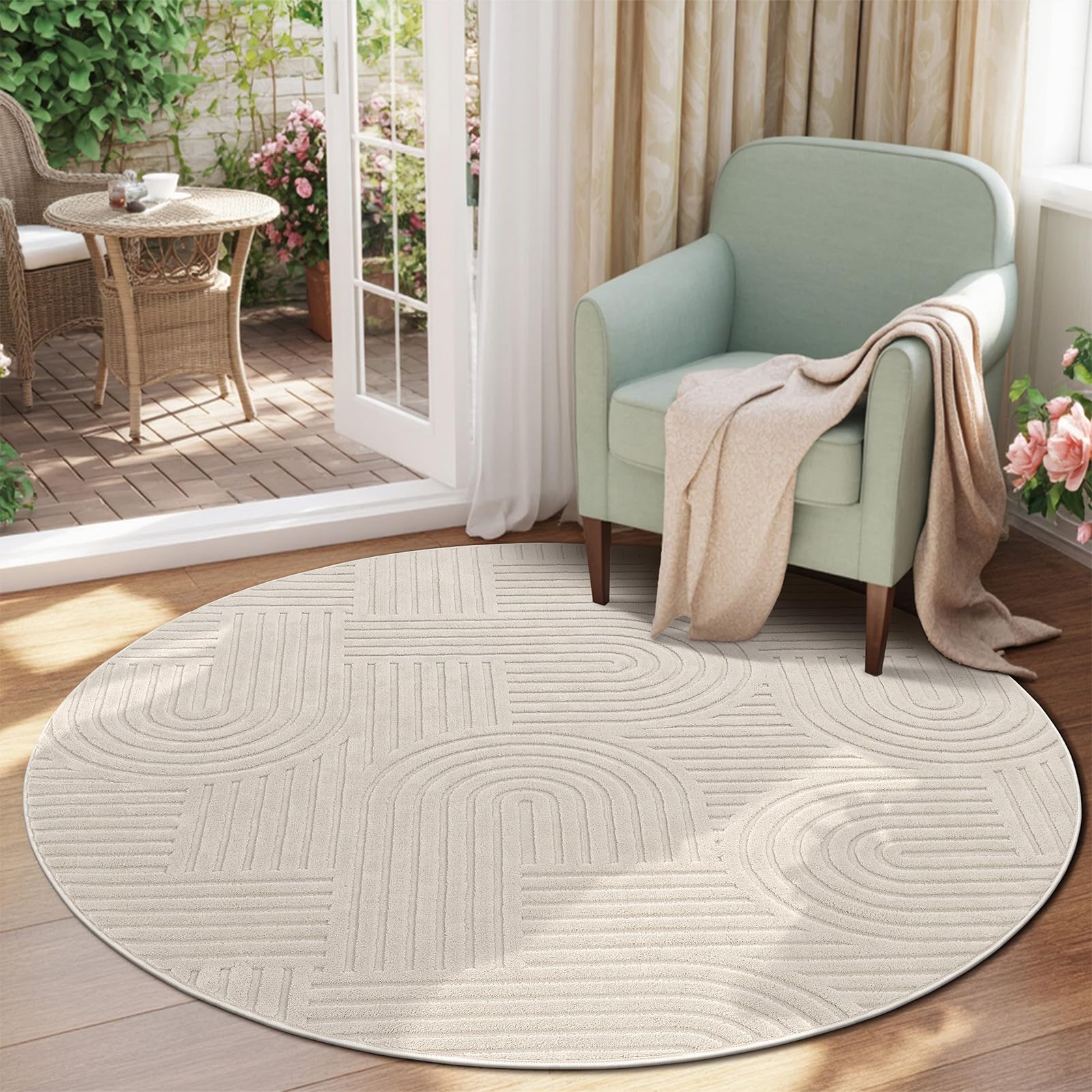 Enyhom Round Large Rugs for Living Room, 200cm Machine Washable Rugs Beige Soft Fluffy Carpet Rugs Non Slip Non Shedding Circle Rug for Bedroom Office Dining Room Lounge — image 1