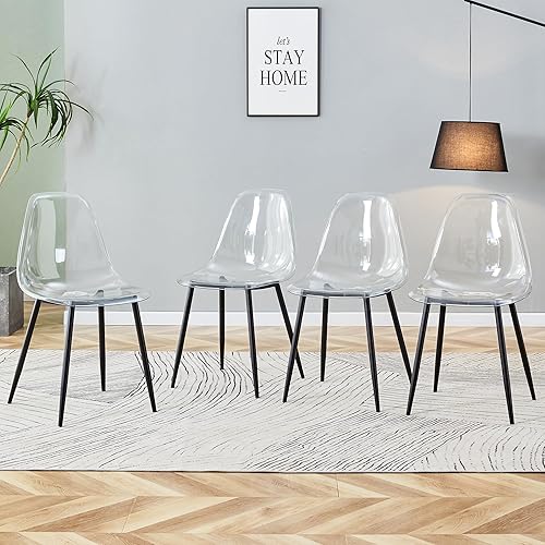 Sillas de comedor, juego de 4 sillas de comedor transparentes, sillas de cocina modernas con asiento transparente, sillas laterales de acrílico con