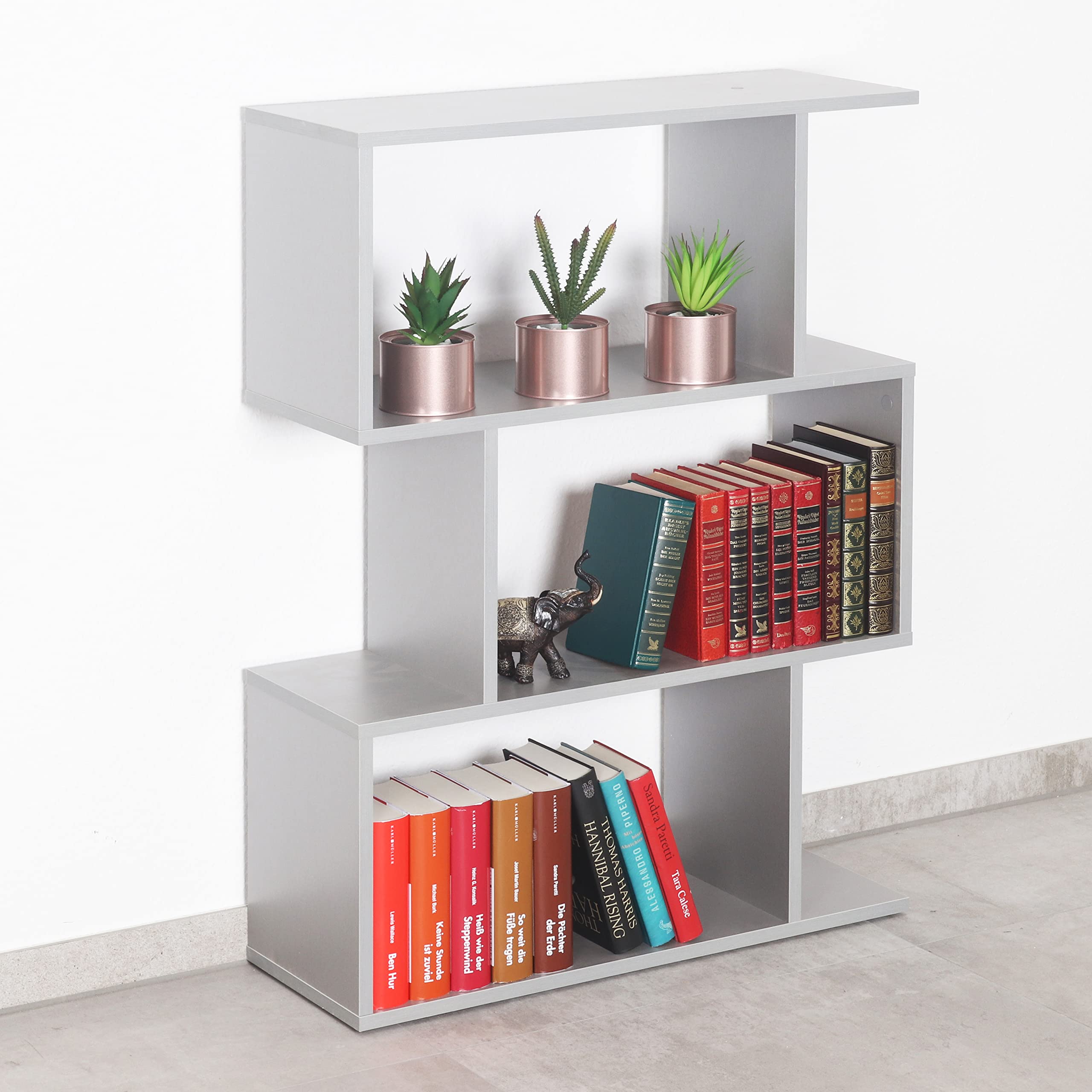 RICOO Standregal 3 Regalböden WM072-PL Raumteiler Regal schmal grau 97×70×25 cm Bücherregal Holzregal Wand Würfelregal Büroregal klein Regale & Ablagen Bookshelf Wandregal Holz