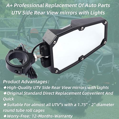 Miniatura 6 de Dasbecan Espejos retrovisores laterales UTV con lámpara LED compatibles con Polaris Ranger RZR Can-Am Maverick Yamaha Rhino Arctic Cat casi todos
