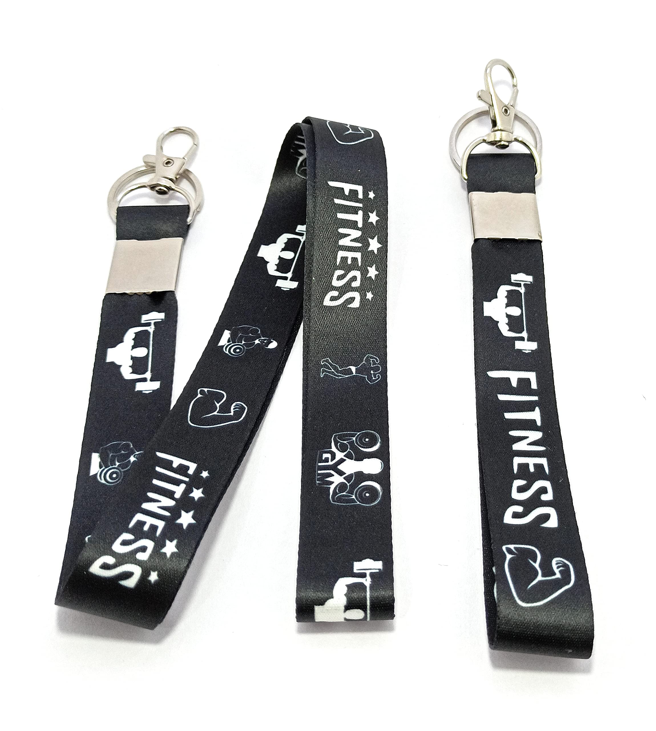 Gym Fitness Body Builder Fabric Set Of 2 Lanyard And Keychain Black-picture-19