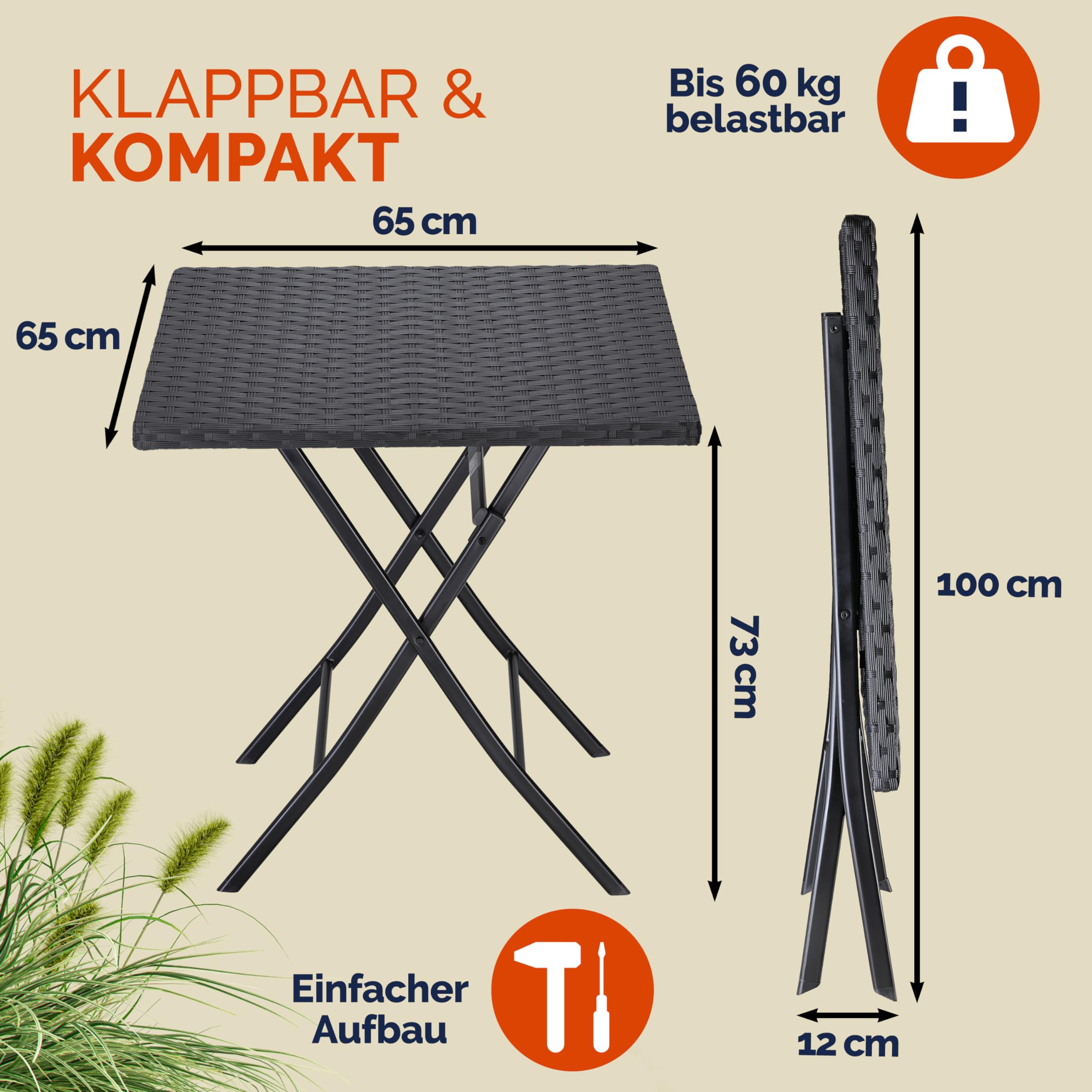 Casaria Tavolo Pieghevole Polyrattan 65x65cm 60kg Giardino Esterno