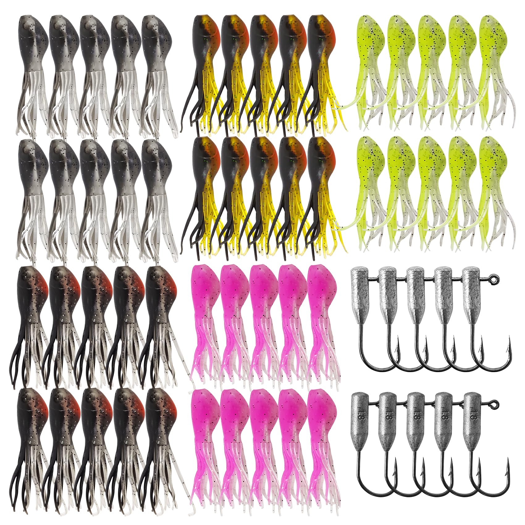 Eupheng Crappie Jigs Kit with Tube Baits, 50PCS 1/16oz 1/32oz Minnow Shape Tube Baits and Tube Jig Heads for Crappie Panfish Bass Trout Walleye