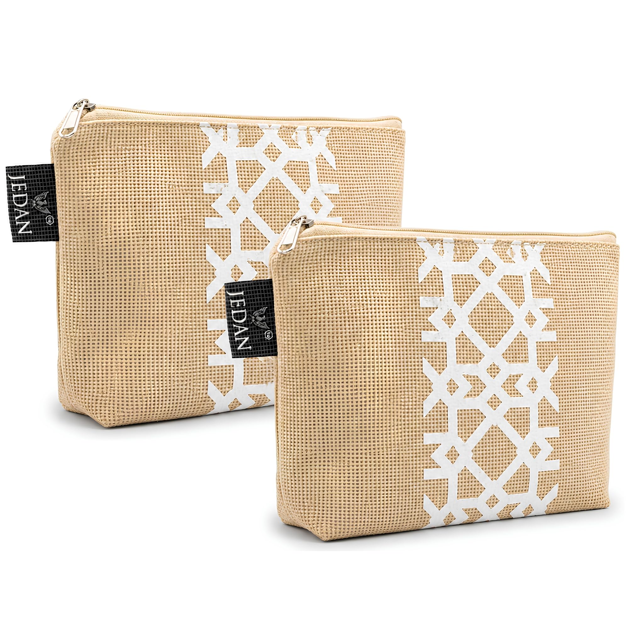 Jedan Natural Jute Cosmetic Pouch | Zipper Makeup Bag for Women | Travel Toiletry Organizer | Multipurpose Burlap Storage Pouch for Makeup, Skincare & Accessories - Pack of 2-image-48