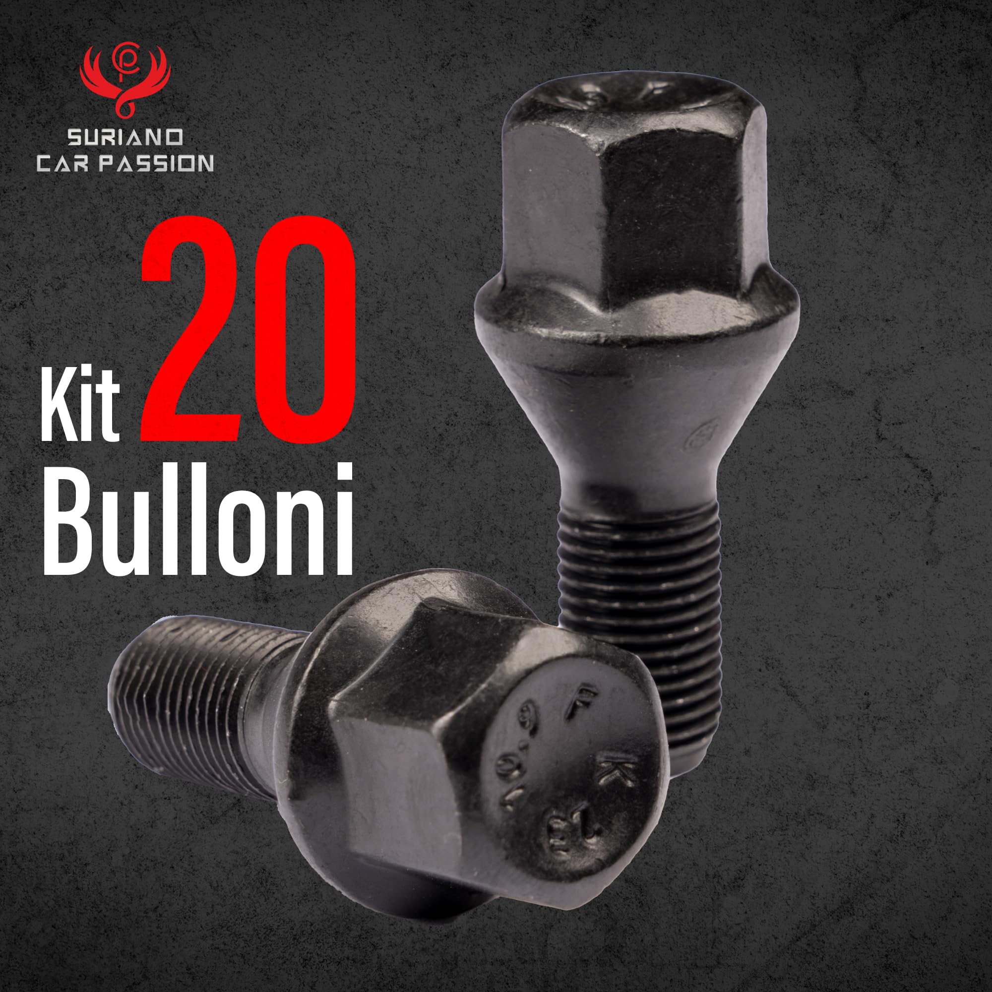 Kit 20 bulloni ruota neri Compatibili con Jeep Renegade dal 2014 e Compass solo dal 5/2020 in poi ruote cerchi in acciaio e in lega Farad