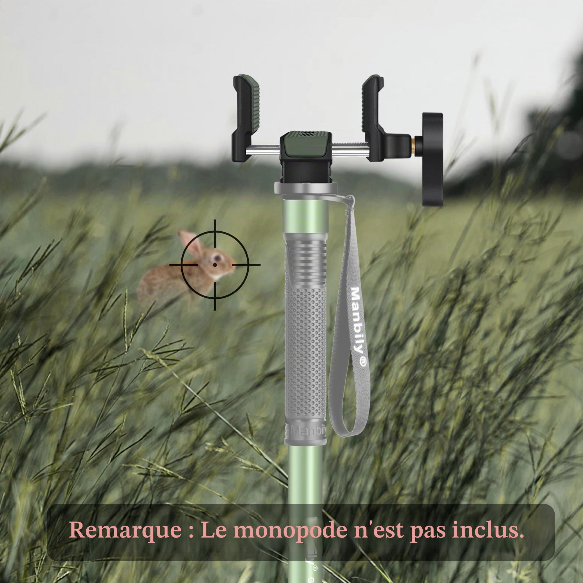 Manbily U-7 Tête de trépied pour trépieds de tir, support universel en alliage d'aluminium, 6,35 mm et 9,5 mm et base compatible Arca-Swiss pour monopodes, vert