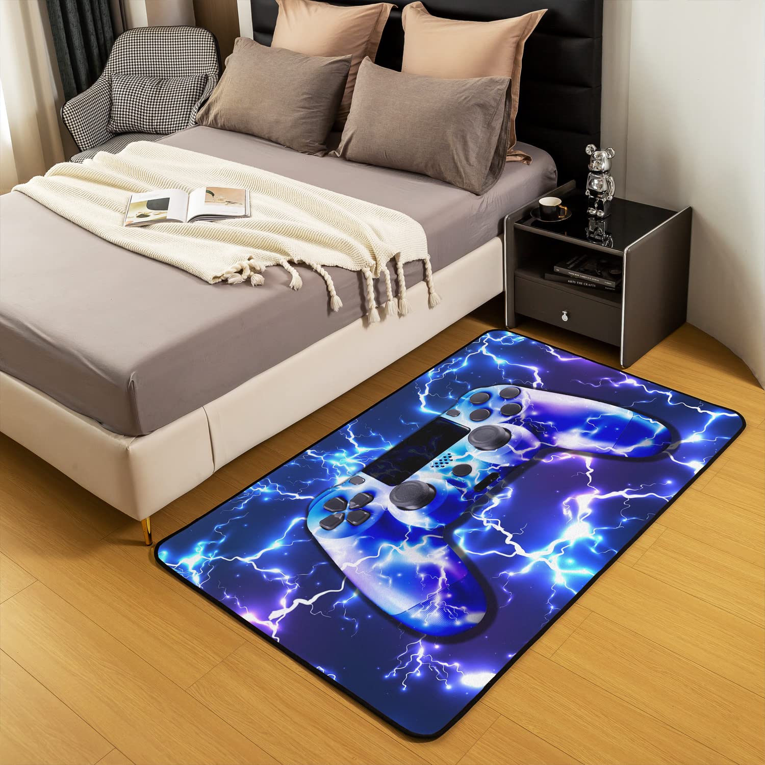 Homemissing Dywan dla gracza, 100 x 150 cm, gamingowy gamepad, błyskawica, dywan do salonu, sypialni, nowoczesny kontroler konsoli do gier, dekoracyjny dywan, antypoślizgowy dywanik