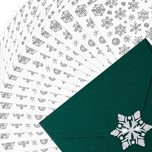 20 hojas de calcomanías para sellos de sobres de Navidad, calcomanías de copos de nieve con purpurina, calcomanías de copo de nieve de Navidad,