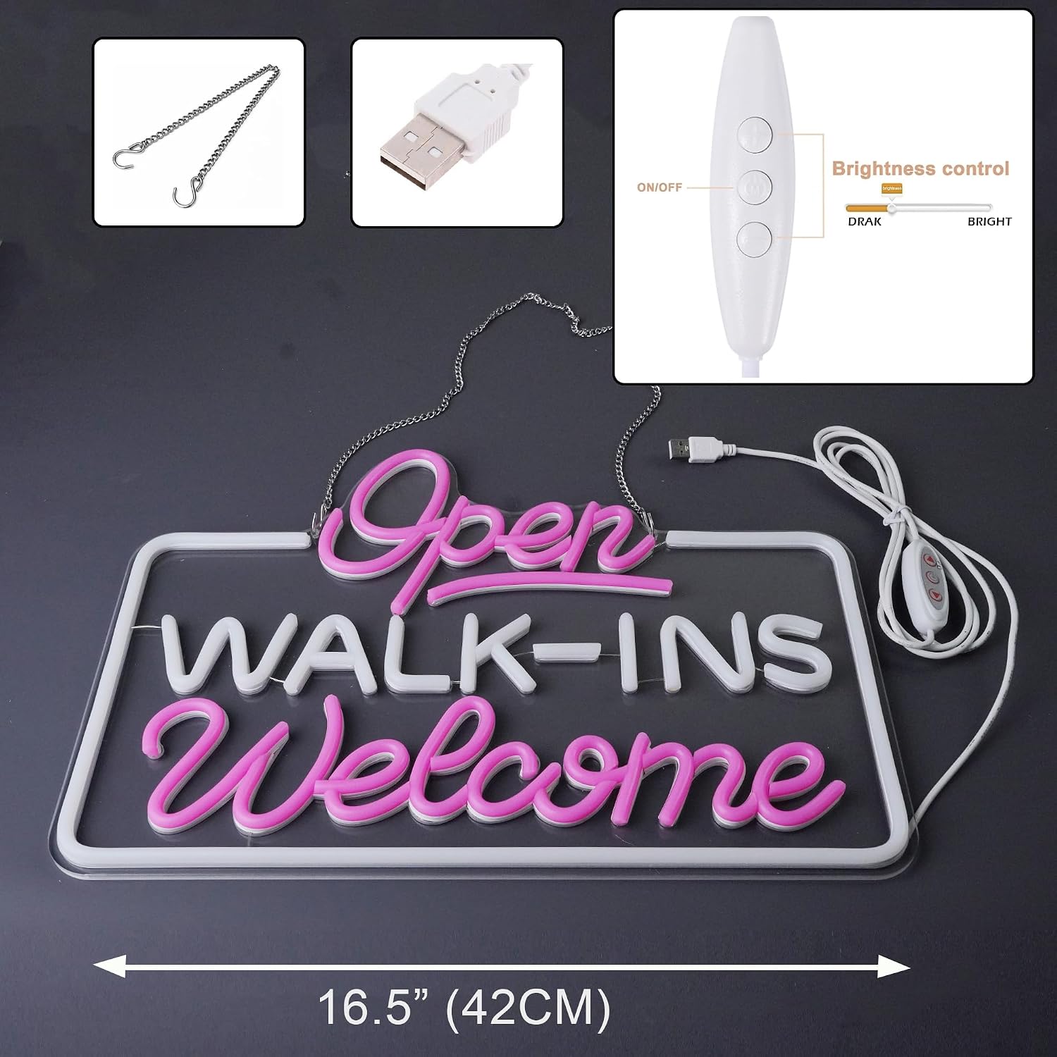 Open Walk,Ins Welcome Neon Sign Led Light, Neon Wall Sign For Salon, Spa, Bedroom, Club Party, Tattoo Shop, Barbershop, Storefront Window Business Decor image 3