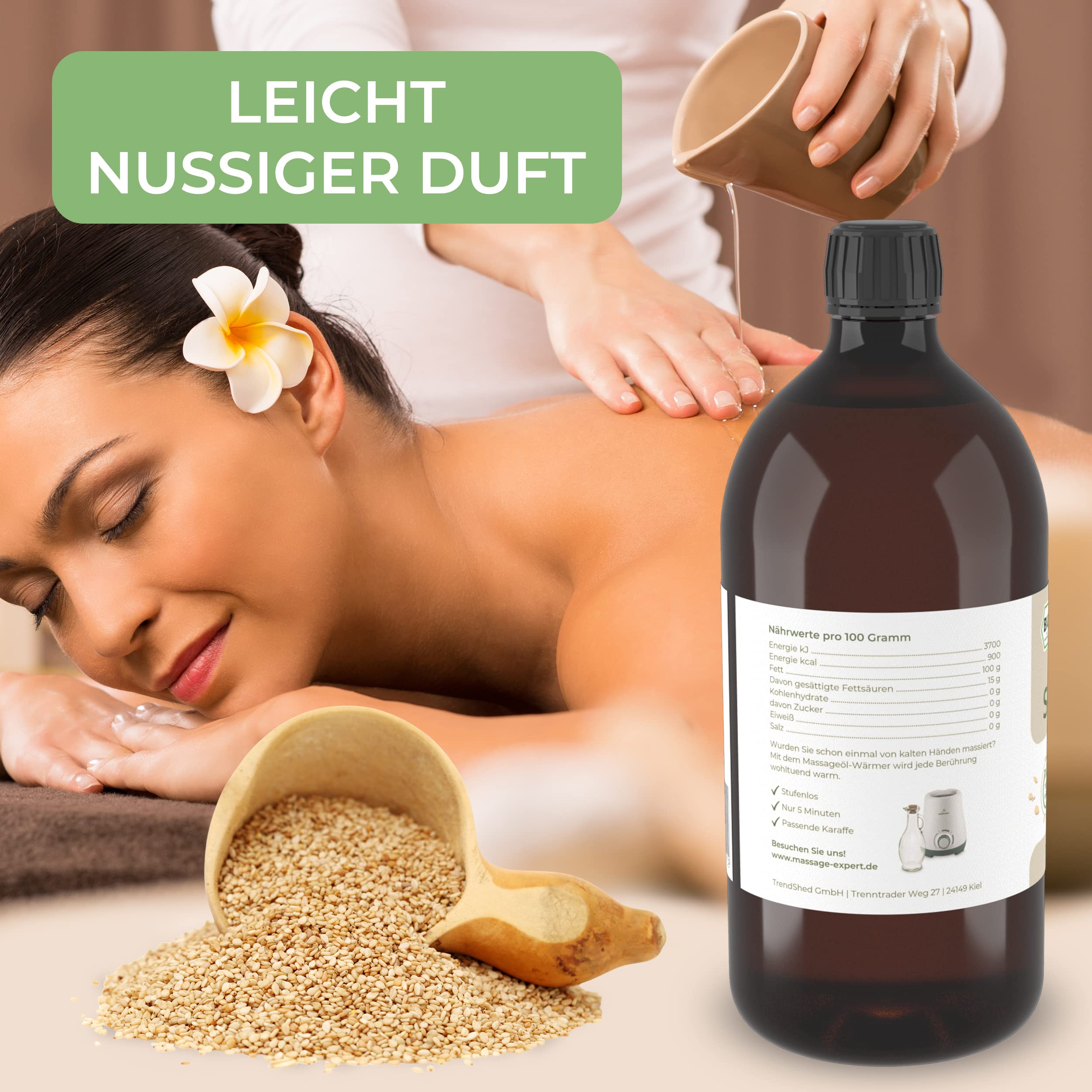 MASSAGE-EXPERT Bio Sesamöl kaltgepresst & gereift – für Küche, Ayurveda, Pflege & Massage (1 Liter rePET-Flasche mit Spritzeinsatz)