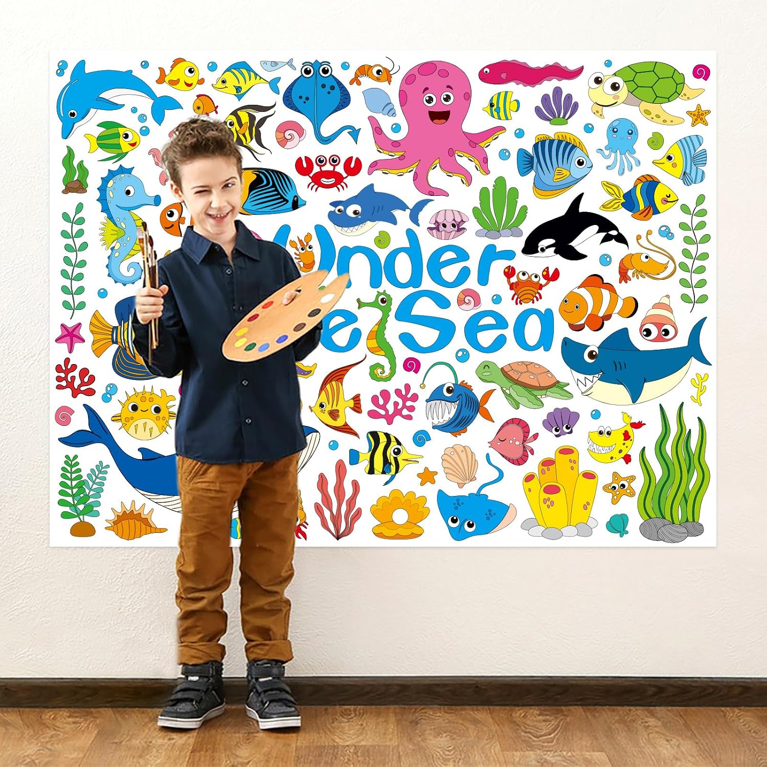 MoShining Ocean Sea Animals Giant Coloring Poster for Kids Under the Sea Crafts Activity Wall Doodle Art Coloring Paper Poster Banner for Home Classroom Party Supplies Favors Gifts Goodie Bags Decor image 5