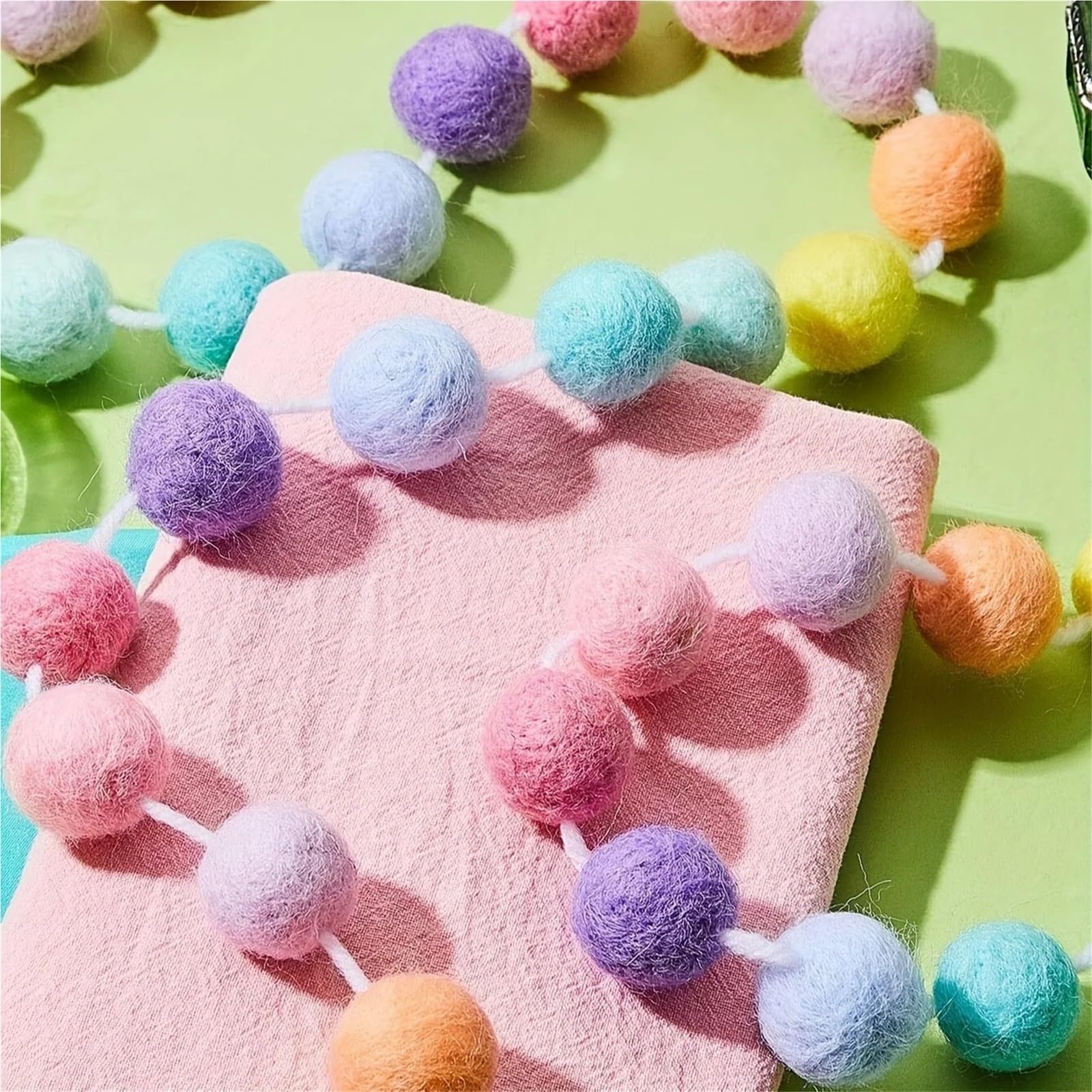 3 Stück 2 m bunte Pom-Pom-Hängeornamente Für Die Dekorationen | Filzkugel-Girlande for Zimmer, Heimdekoration, Basteln