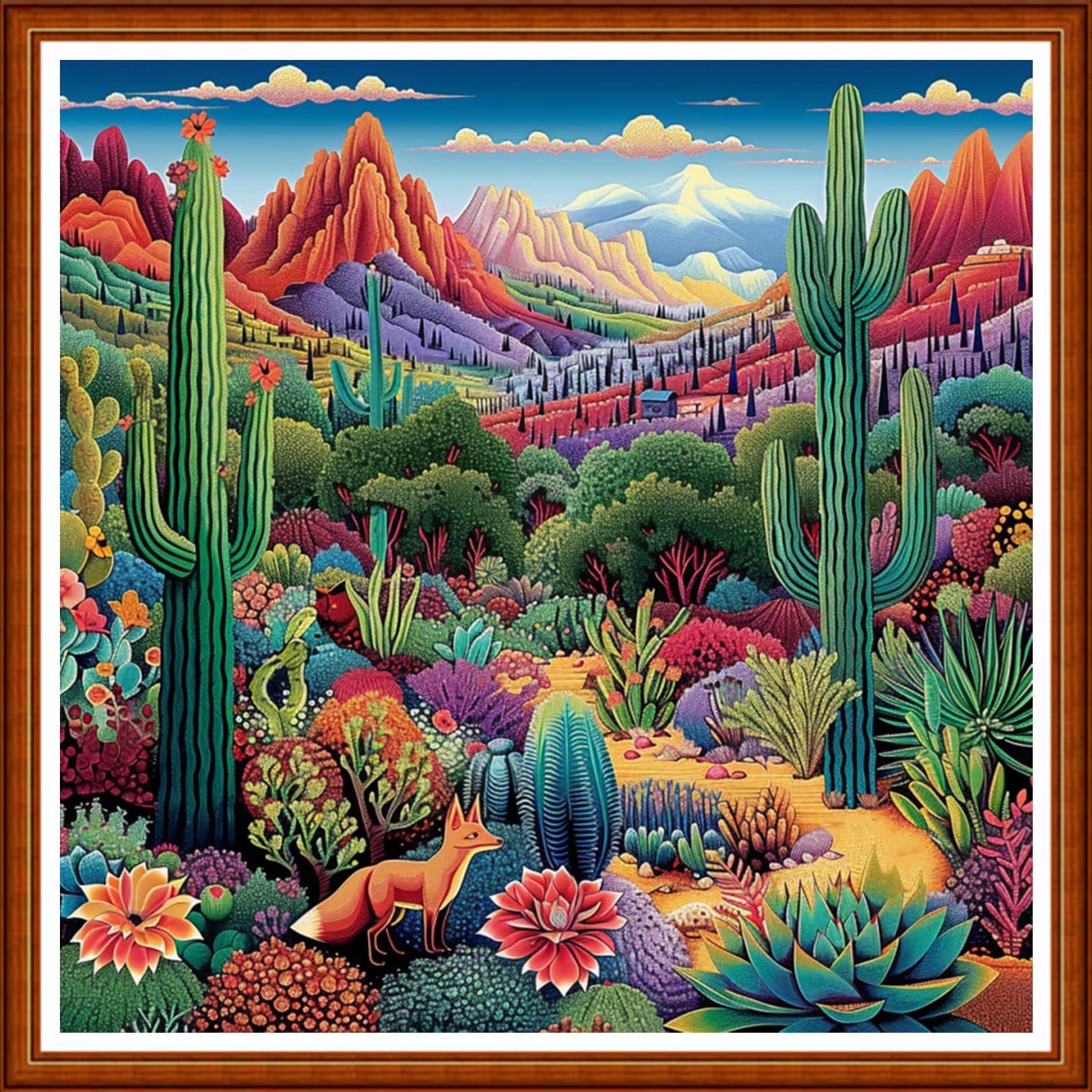 Joyhoor Stamped Cross Stitch Kits for Beginners Needlepoint Kits for Adults Embroidery Kits 11CT Counted Cross Stitch Kits Printed Embroidery Pattern-Succulent Plant Fox 18x18 inchs