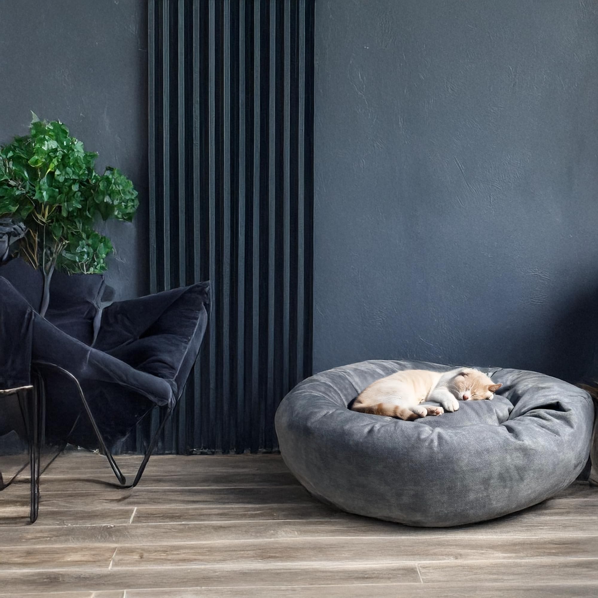 Donut Haustierbett, Bezug abnehmbar zum Waschen, Katzenbett, rundes Hundekissen mit hochgezogenen Rändern, tierfreundliches Polstermaterial (M (80cm))
