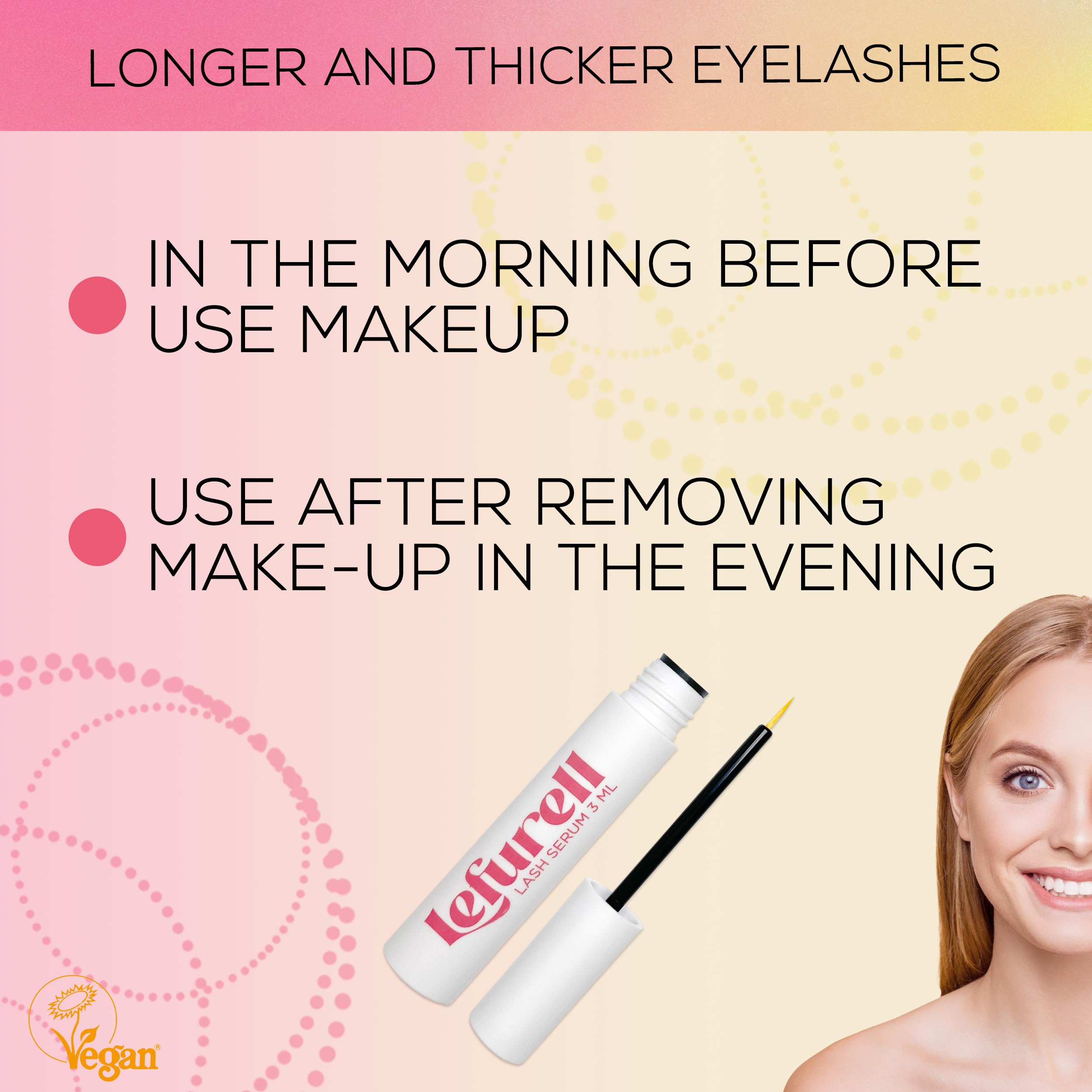 LEFURELL Eyelash Growth Serum, Lash Serum - Longer, Fuller and Healthier Lashes, Hormone-Free, Vegan, Eyelash Booster, 3ml - Image 2
