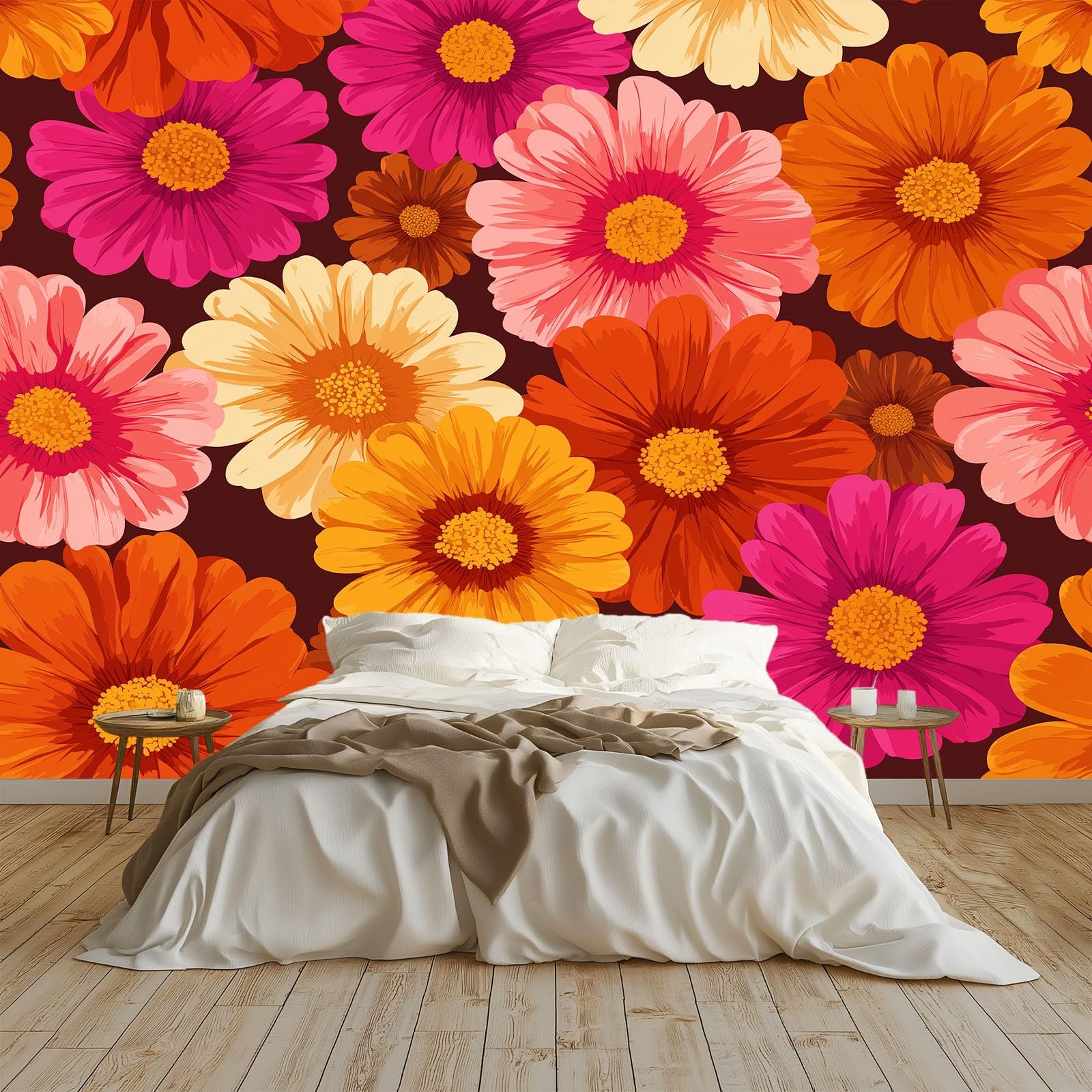 Papier peint panoramique floral élégant rouge pour créer un salon rétro chaleureux