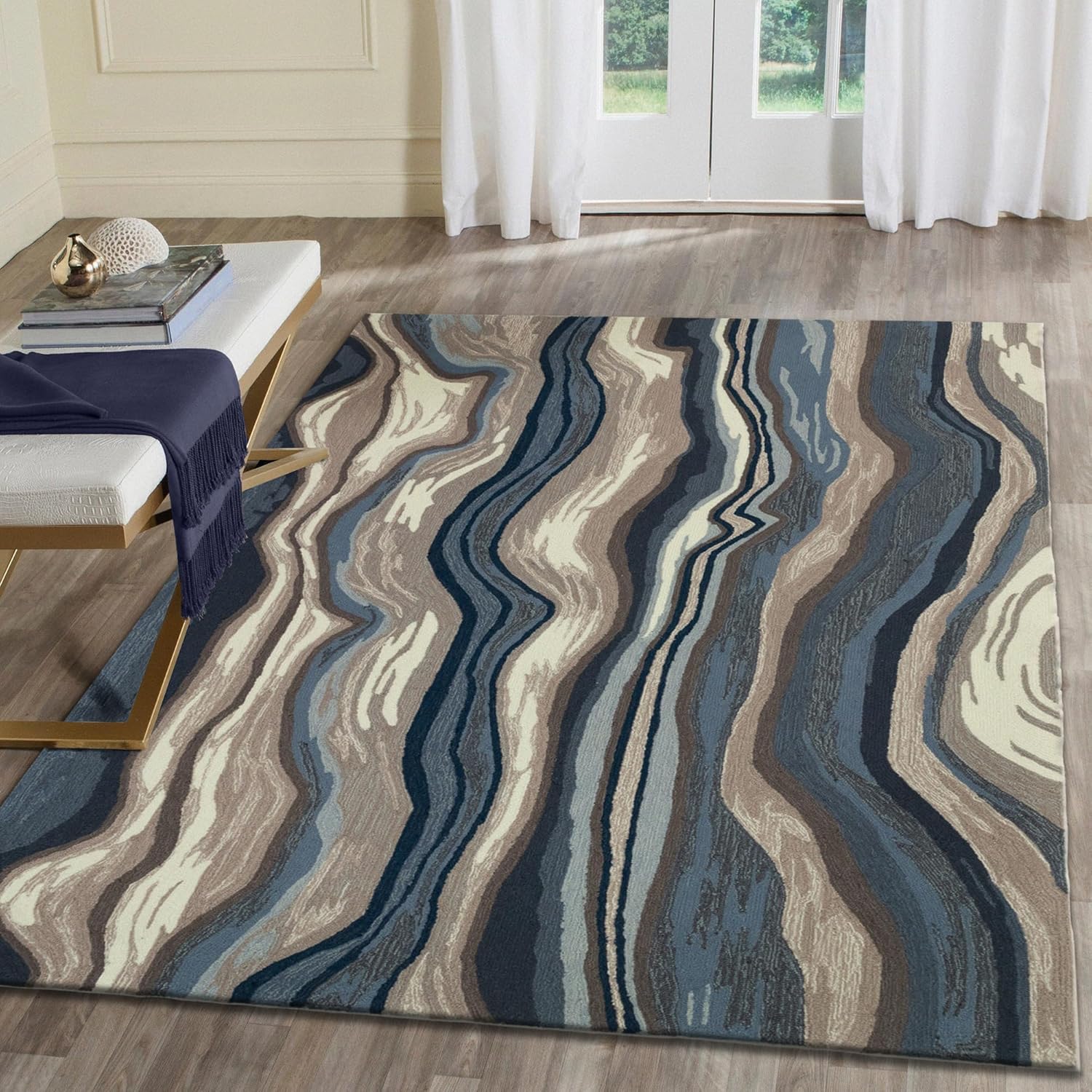 Liora Manne Ravella Indoor/Outdoor Durable Hand-Tufted UV Stabilized Rug- Ipanema Blue/Grey 3'6" x 5'6"