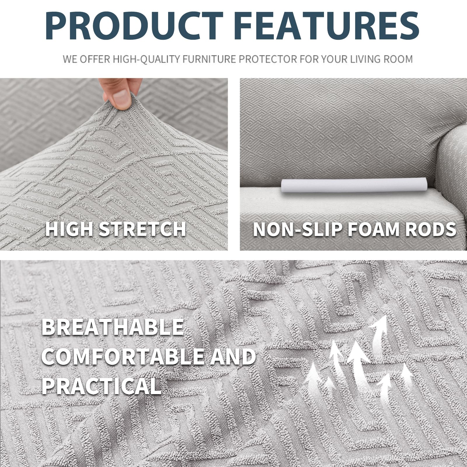 Ystyle Copridivano 3 Posti Con Braccioli, Super Elasticizzato Copri Divano, Copridivano Antigraffio Gatto, Copridivani Antiscivolo Antimacchia, Universale Sofa Cover Moderno, Sliver Grigio