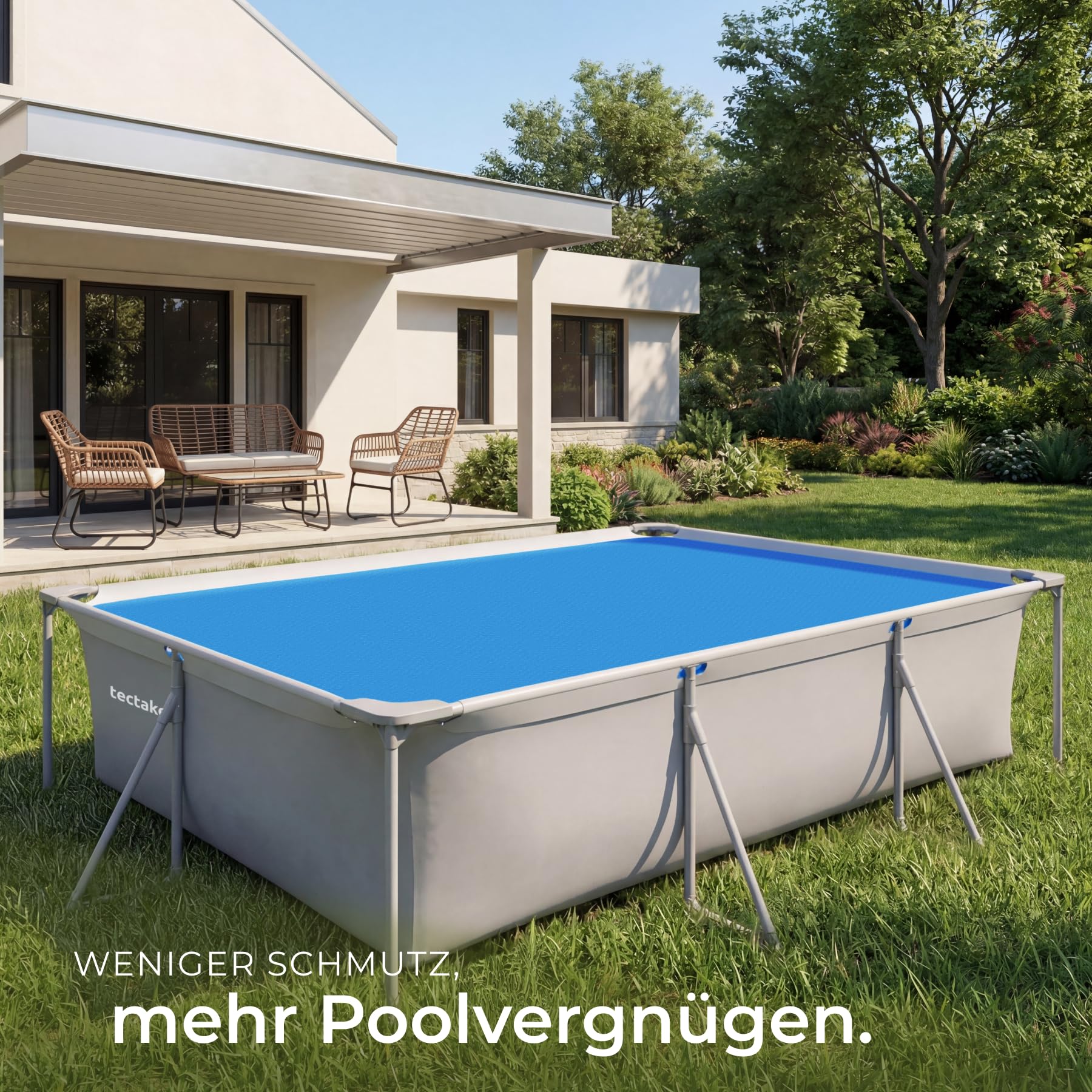 tectake® Poolabdeckung rechteckig, 5 x 10 m, Stärke 200 μm, zuschneidbar, Solarfolie, Poolfolie, Schwimmbadabdeckung, Poolabdeckplane, Abdeckplane Pool - blau