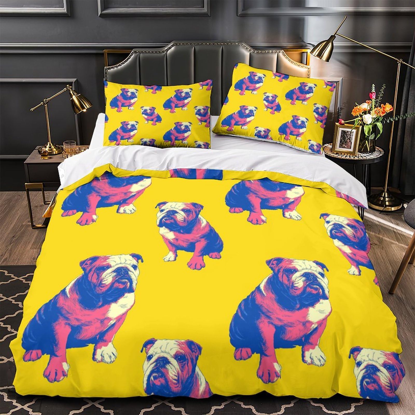 Housse de couette bouledogue hypoallergénique microfibre douce