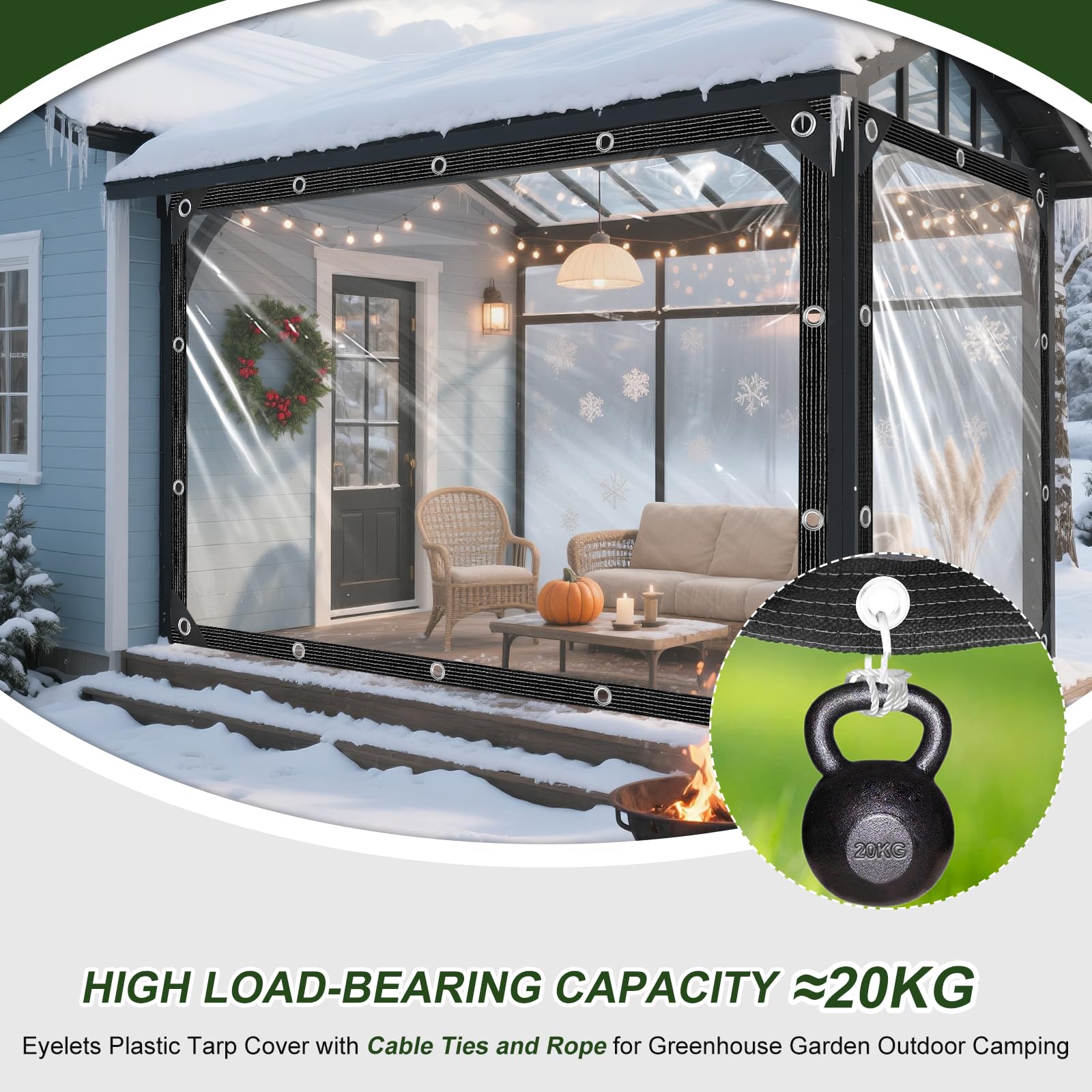 WUHNGD Clear Waterproof Cover Tarp 2x2.5 M Heavy Duty Rainproof Tarpaulin With Grommets & 10Pcs Ball Bungee Cords Garden Rainproof Clear Poly Tarp - View #10