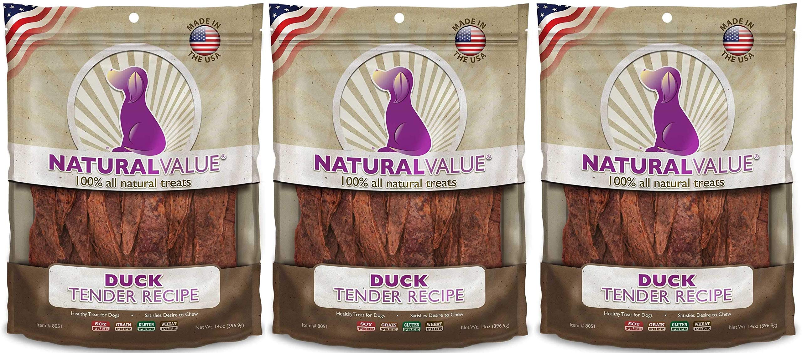 Loving Pets 3 Pack of Natural Value Duck Tender Dog Treats, 16 Ounces Each, Made in The USA