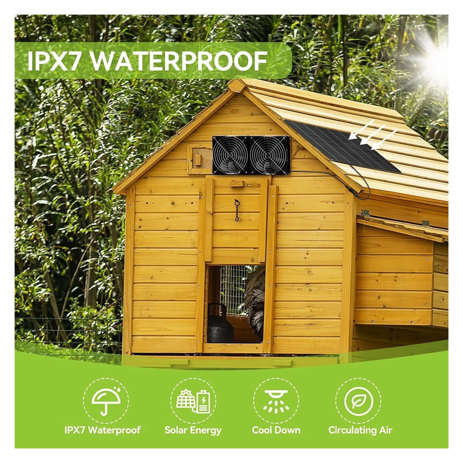 Wentylator wyciągowy, Wentylatory wyciągowe z panelem słonecznym 15 W 12 V, wodoodporne, IP65, regulują temperaturę, zestaw wentylatorów solarnych do domku dla zwierząt do łazienki/garażu/domu