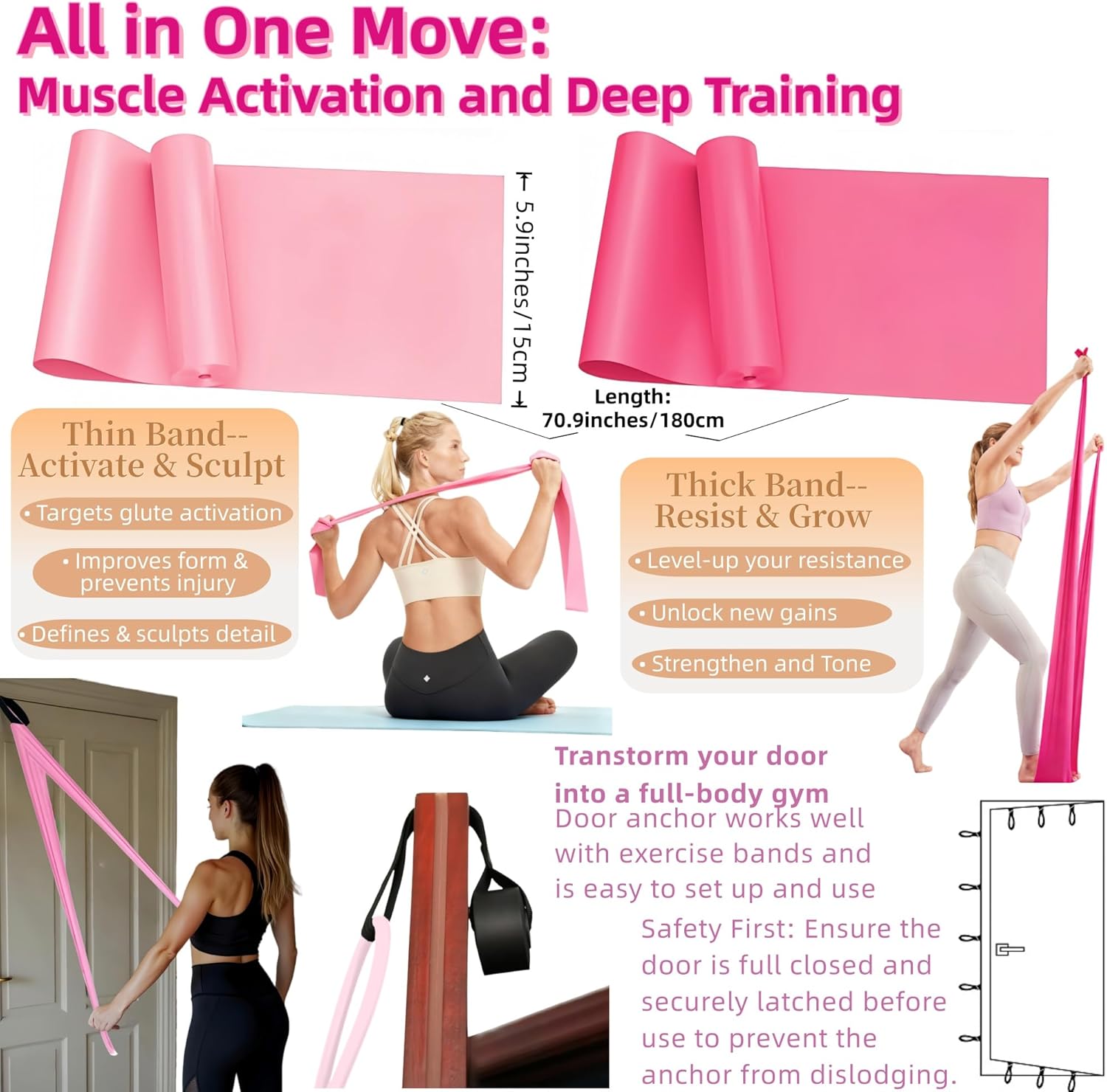 Women Glute Workout Equipment Set, Ankle Resistance Bands with Cuffs Long Yoga Resistance Bands Socks & Bag, Glute Sculpting at Home Set for Gym Equipment Pilates Kit