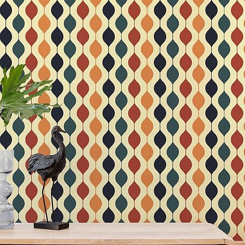 Retro Checkered Wallpaper Peel and Stick 15.7"x 118" Retro Geometric Wallpaper Checkered Contact Paper Abstract Modern Wall Paper 1970s Wall Decor Colorful for Bathroom Cabinet