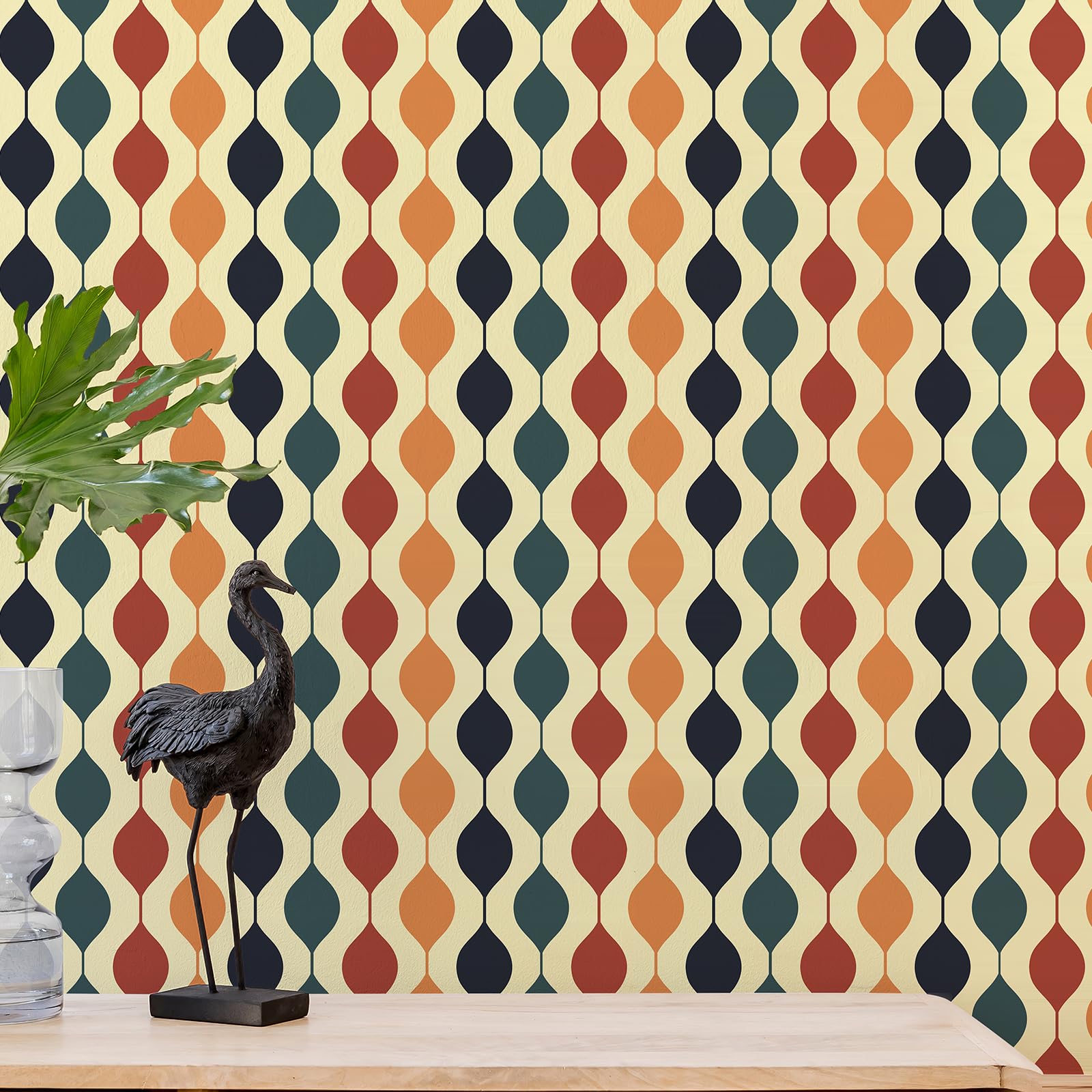 JiffDiff Retro Checkered Wallpaper Peel and Stick 15.7"x 118" Retro Geometric Wallpaper Checkered Contact Paper Abstract Modern Wall Paper 1970s Wall Decor Colorful for Bathroom Cabinet